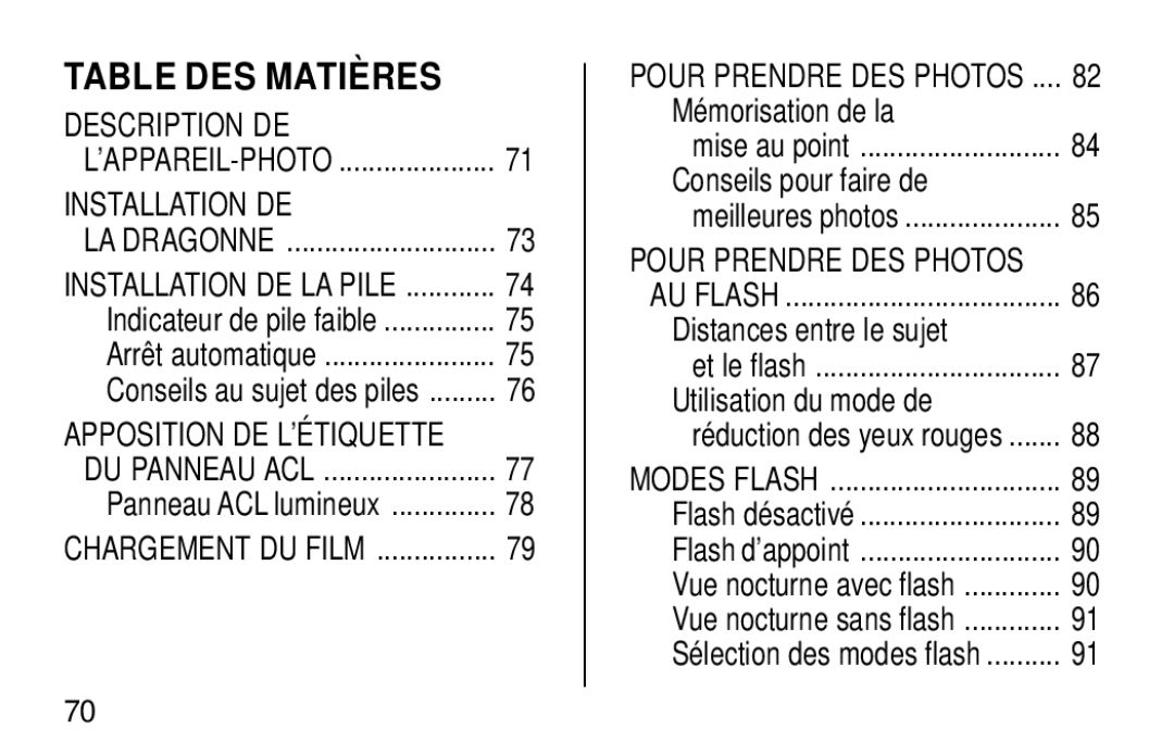 Kodak KE60 manual Table DES Matières, Mémorisation de la, Conseils pour faire de, Distances entre le sujet 