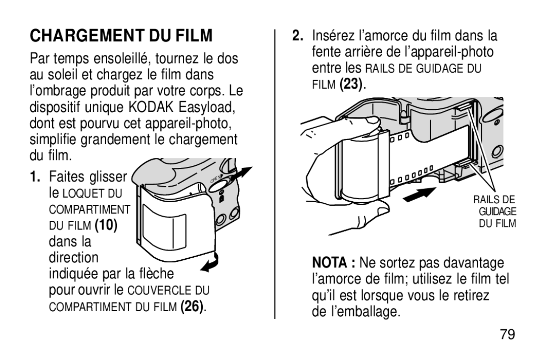 Kodak KE60 manual Chargement DU Film, Faites glisser 