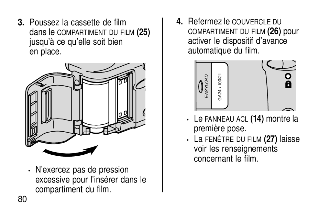 Kodak KE60 manual Poussez la cassette de film, En place 