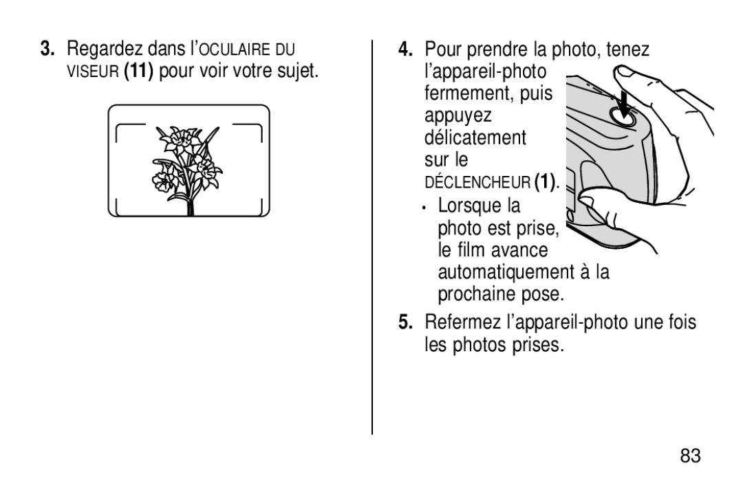 Kodak KE60 manual Regardez dans l’OCULAIRE DU Viseur 11 pour voir votre sujet 