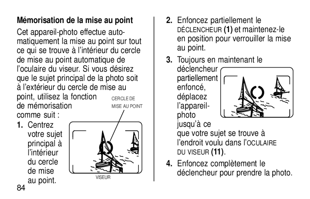 Kodak KE60 manual Mémorisation de la mise au point, Principal à l’intérieur du cercle de mise 