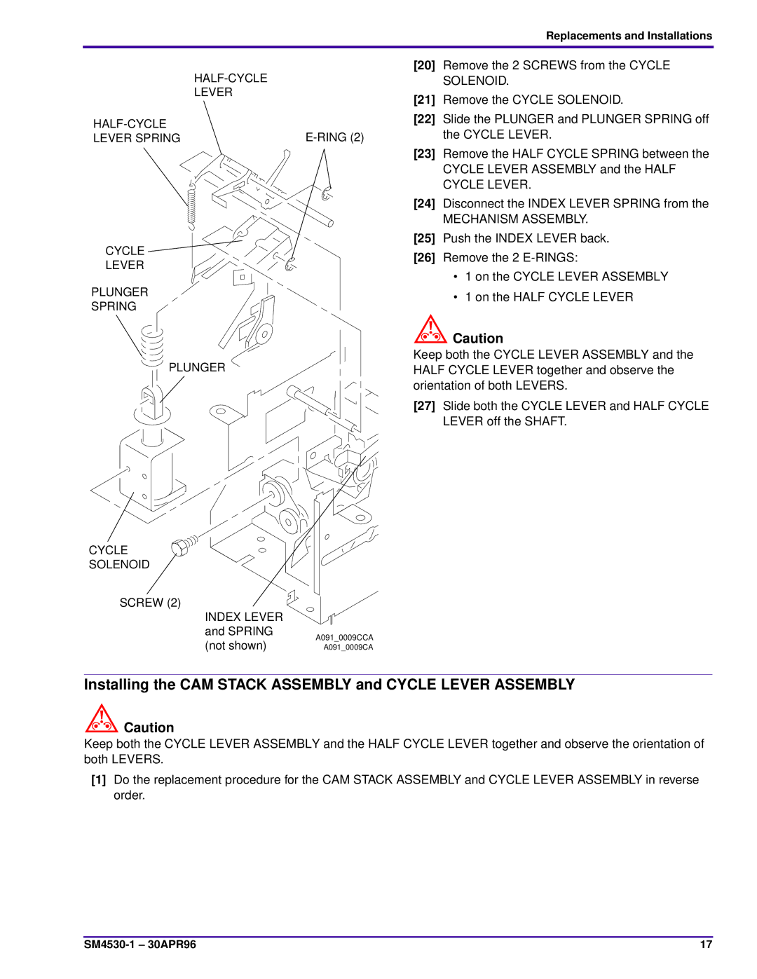 Kodak E-PLUS SLIDE, KKE PLUS, J-E PLUS Installing the CAM Stack Assembly and Cycle Lever Assembly, Mechanism Assembly 