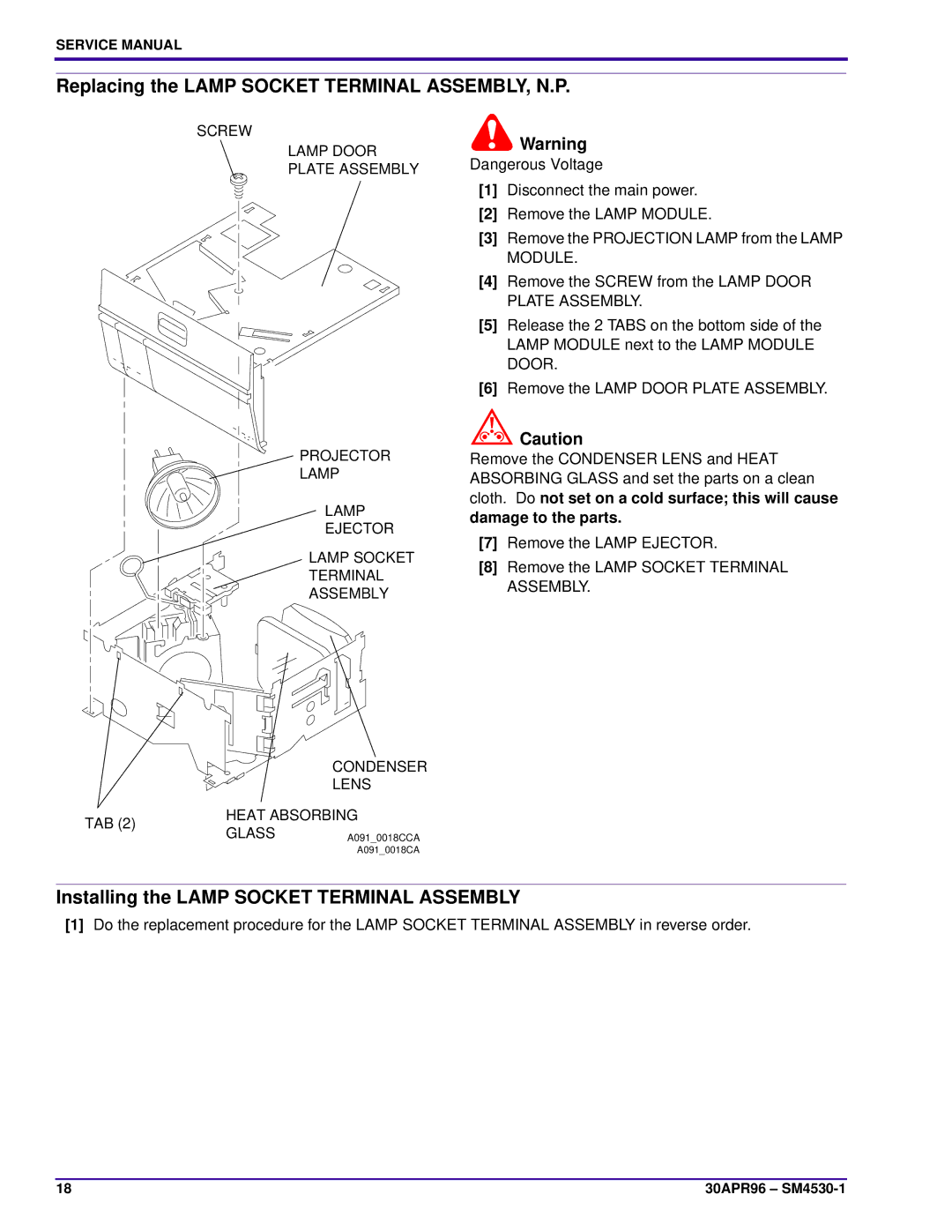 Kodak KKE PLUS, J-E PLUS Replacing the Lamp Socket Terminal ASSEMBLY, N.P, Installing the Lamp Socket Terminal Assembly 