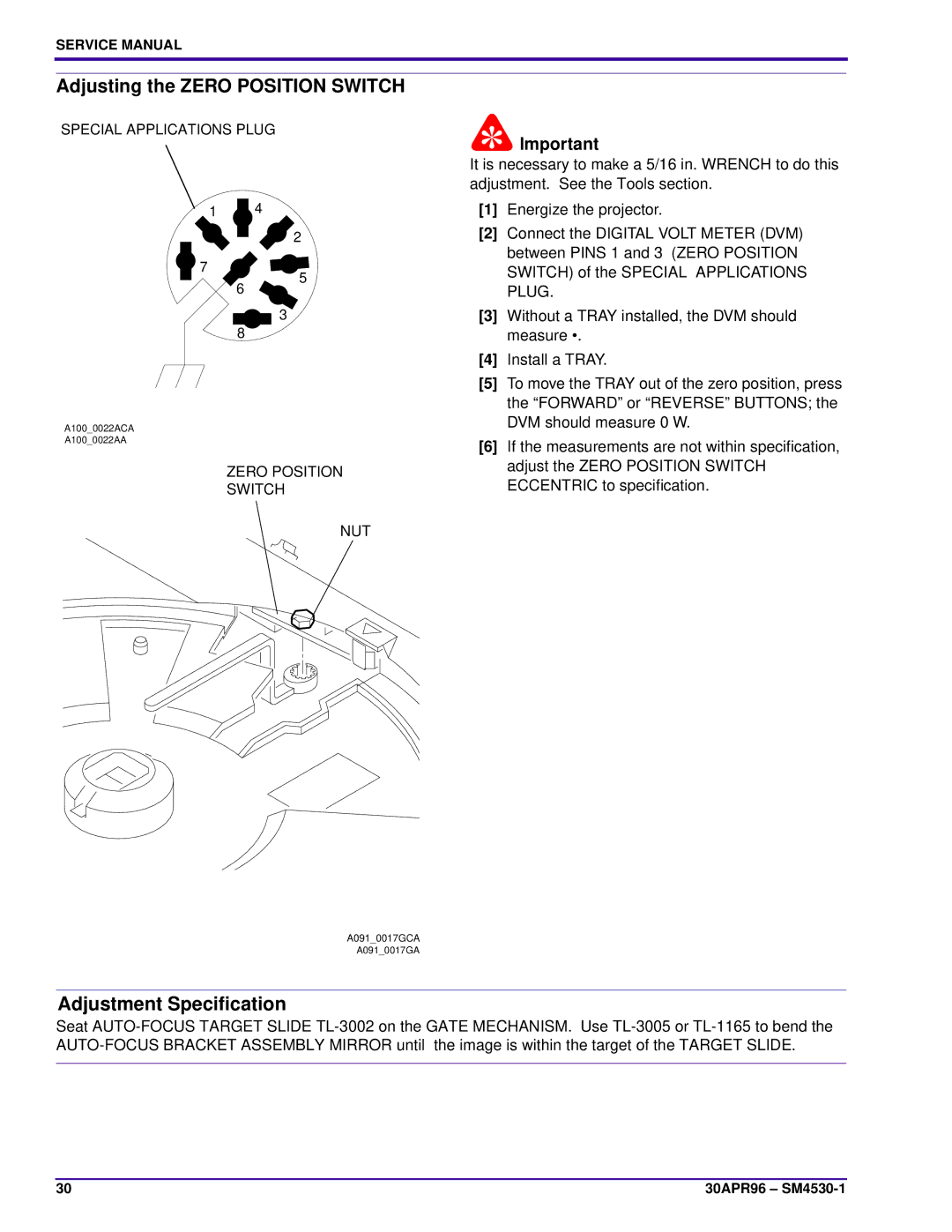 Kodak KKE PLUS, J-E PLUS, E-PLUS SLIDE service manual Adjusting the Zero Position Switch, Zero Position Switch NUT 