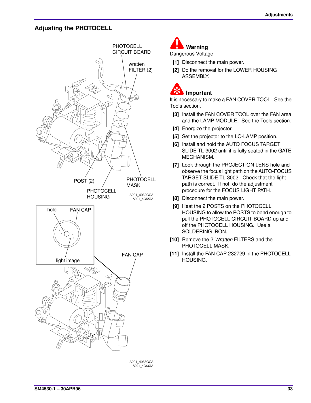 Kodak KKE PLUS, J-E PLUS, E-PLUS SLIDE service manual Adjusting the Photocell 