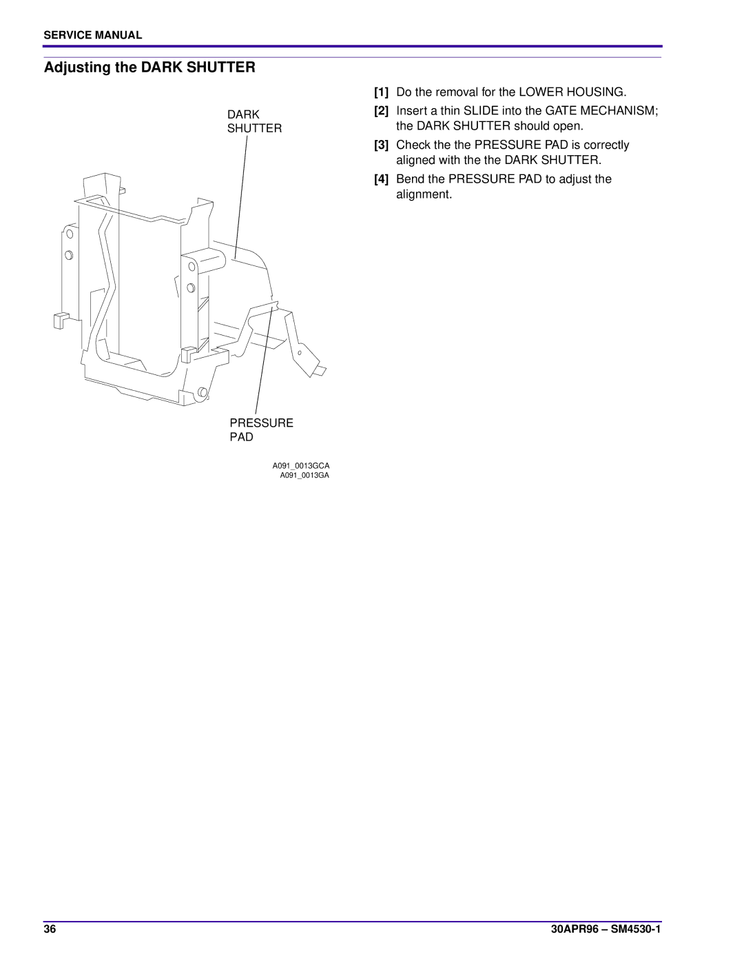 Kodak KKE PLUS, J-E PLUS, E-PLUS SLIDE service manual Adjusting the Dark Shutter, Dark Shutter Pressure PAD 