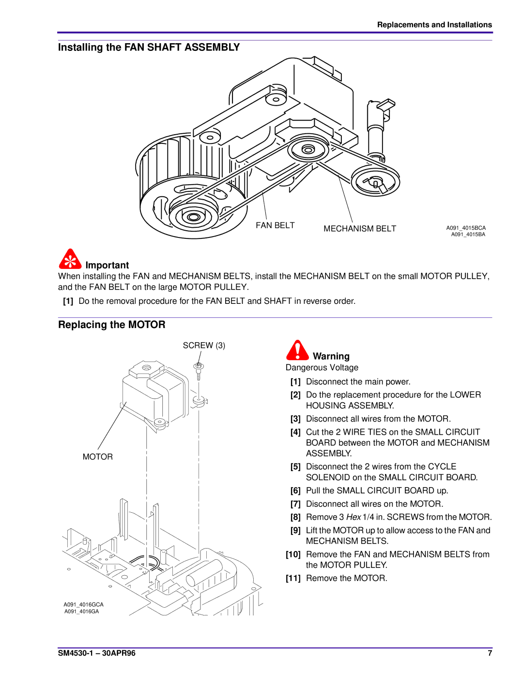 Kodak J-E PLUS, KKE PLUS, E-PLUS SLIDE service manual Installing the FAN Shaft Assembly, Replacing the Motor 