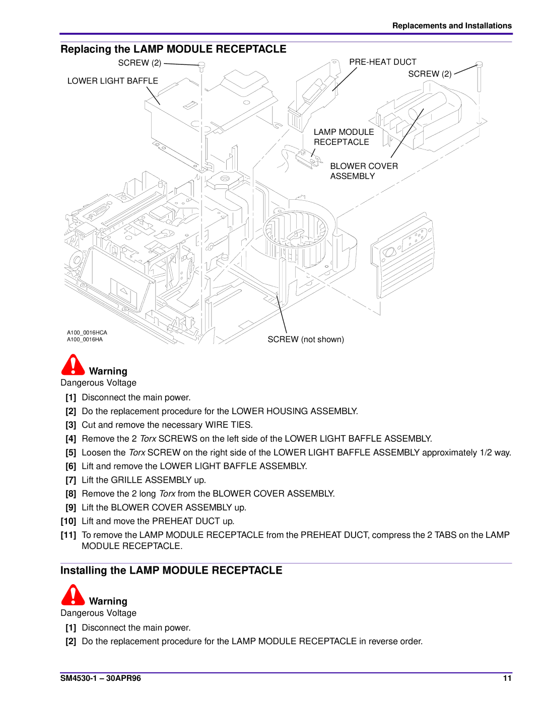 Kodak ATS, KKE PLUS, KKA, JAMT, J-E PLUS, BR Replacing the Lamp Module Receptacle, Installing the Lamp Module Receptacle 