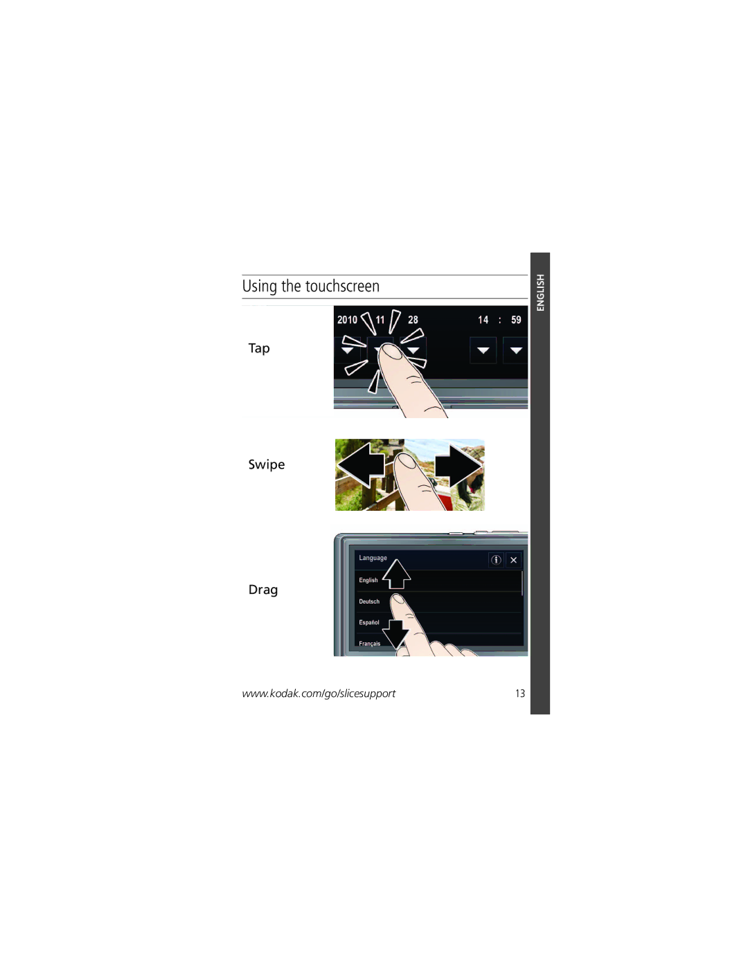 Kodak KLIC-7000 manual Using the touchscreen 