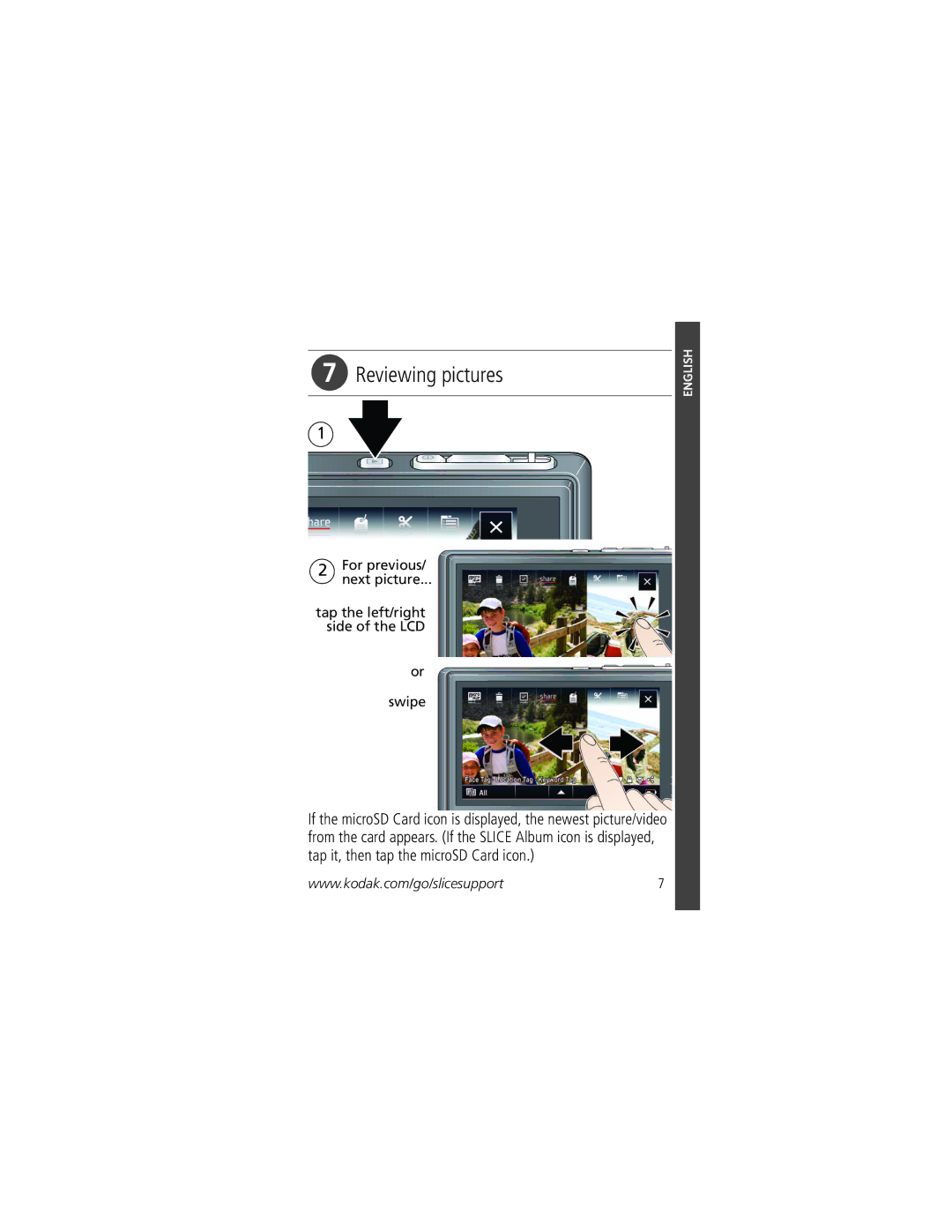 Kodak KLIC-7000 manual Reviewing pictures 