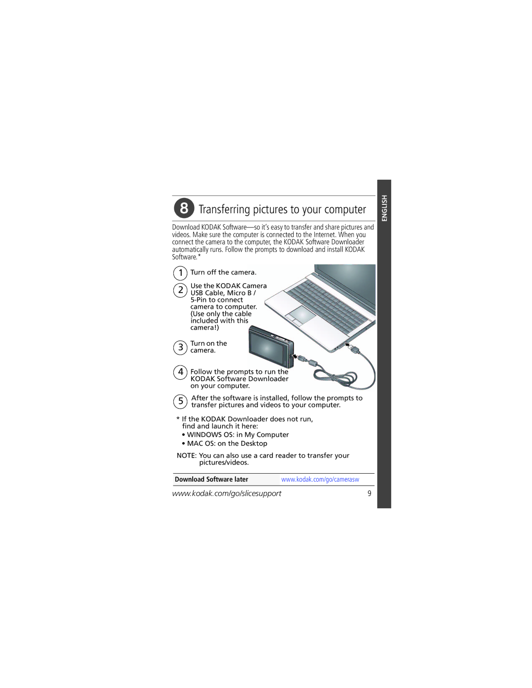 Kodak KLIC-7000 manual Transferring pictures to your computer 