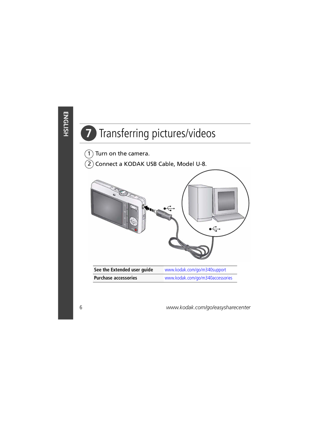 Kodak KLIC-7001 manual Transferring pictures/videos 