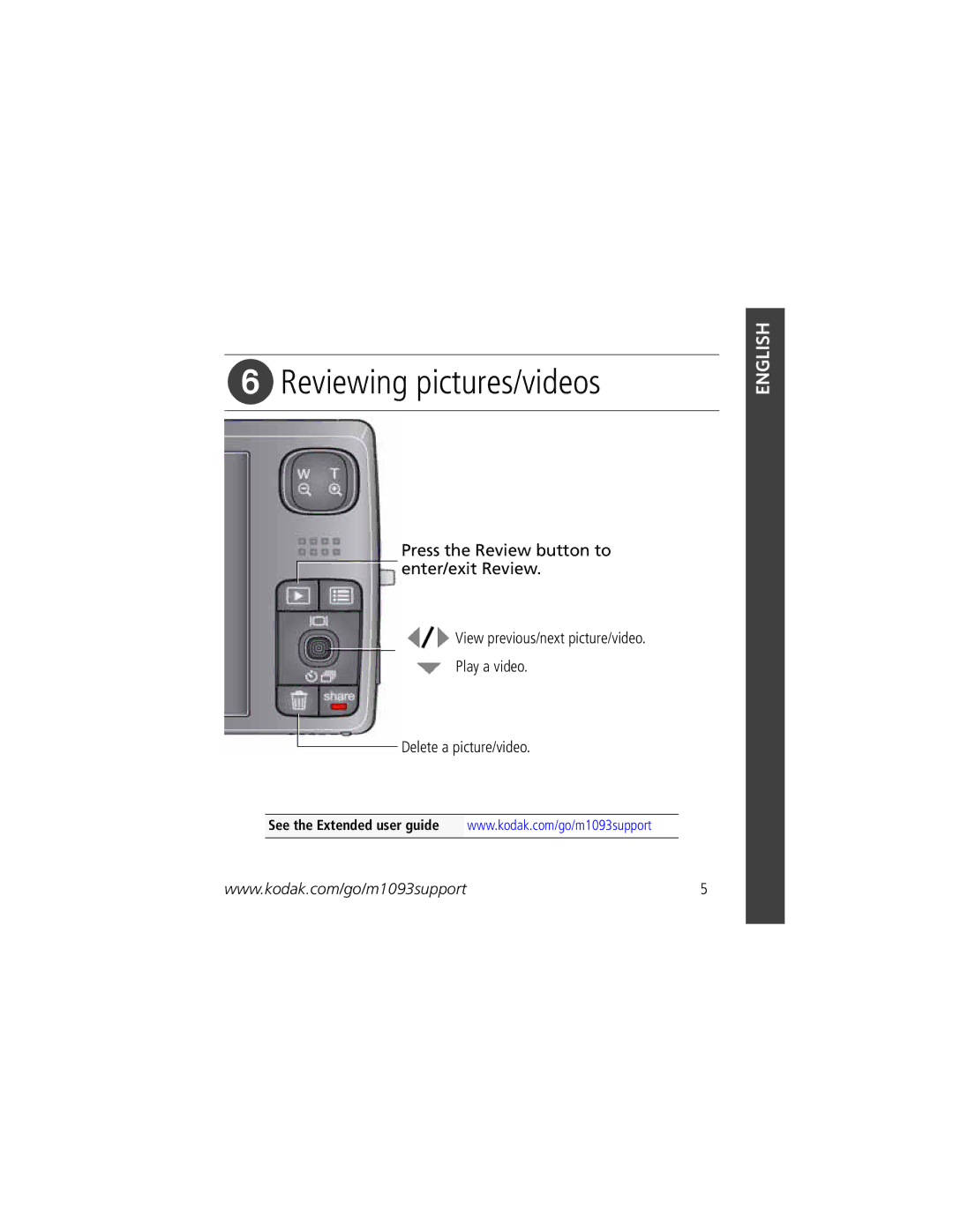 Kodak KLIC-7004 manual Reviewing pictures/videos 