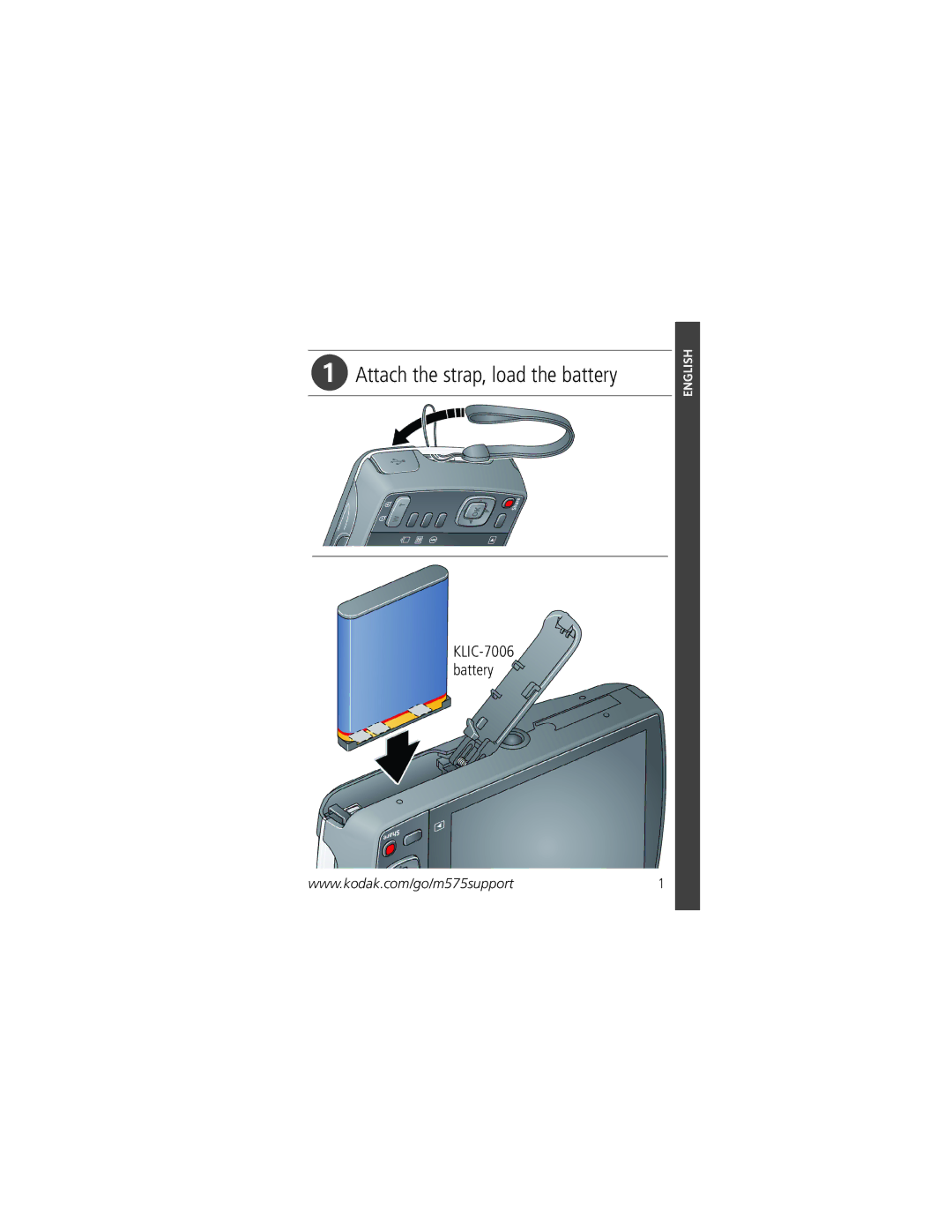 Kodak KLIC-7006 manual Attach the strap, load the battery 