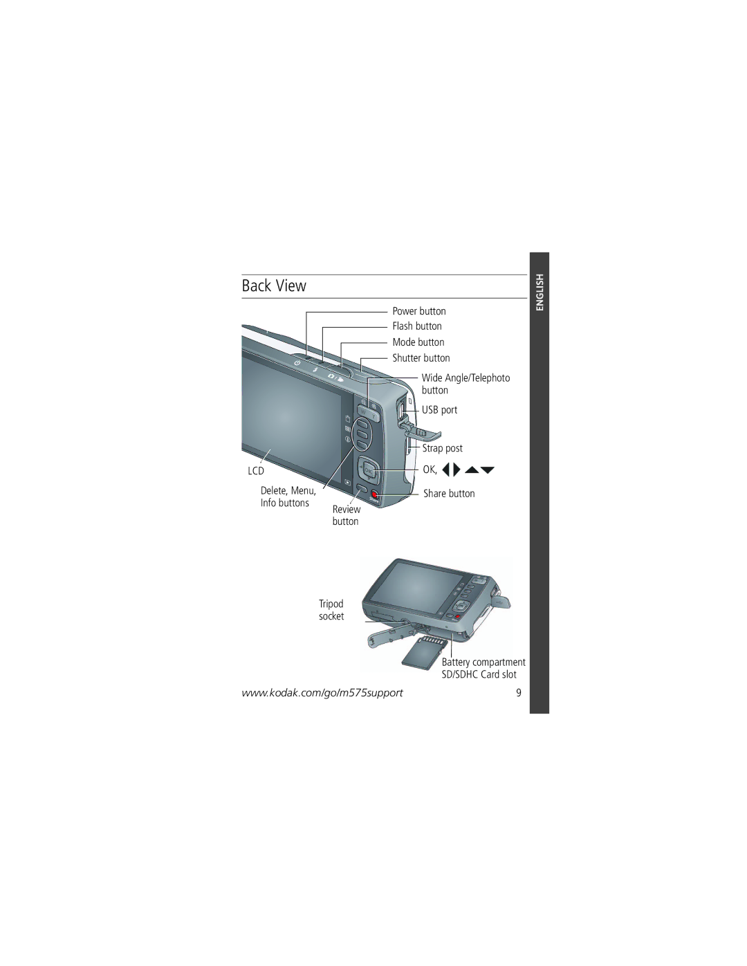 Kodak KLIC-7006 manual Back View, Lcd 