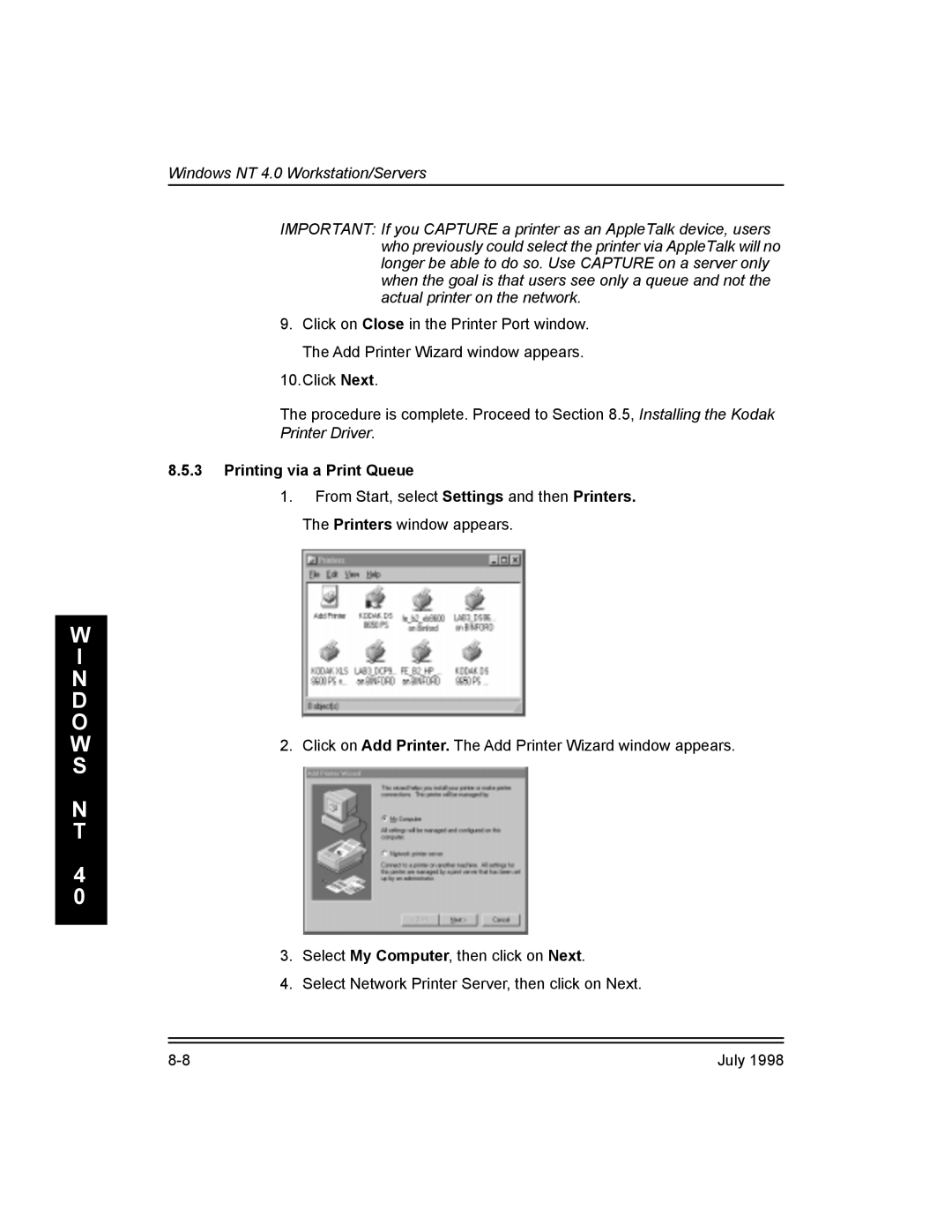 Kodak Kodak 10/100 Network Interface Card, 3H0610 manual Printing via a Print Queue 