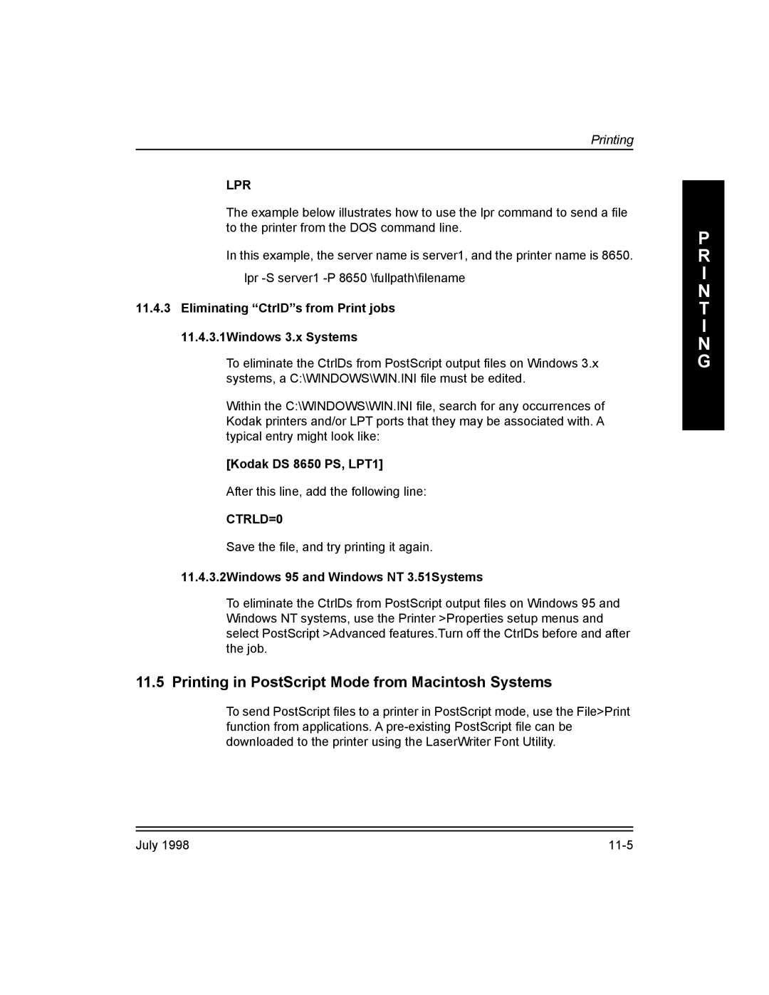 Kodak Kodak 10/100 Network Interface Card manual Printing in PostScript Mode from Macintosh Systems, Kodak DS 8650 PS, LPT1 