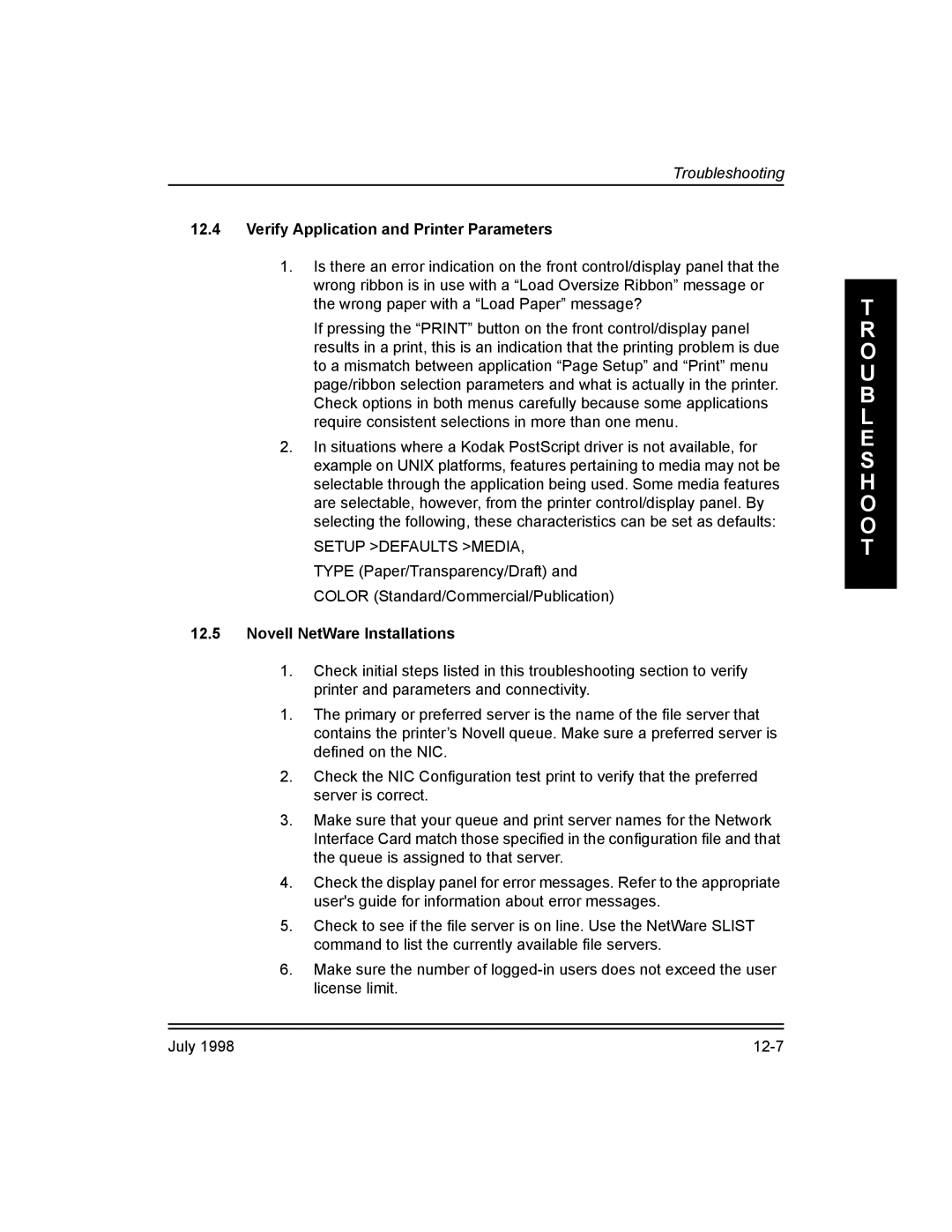 Kodak Kodak 10/100 Network Interface Card, 3H0610 Verify Application and Printer Parameters, Novell NetWare Installations 