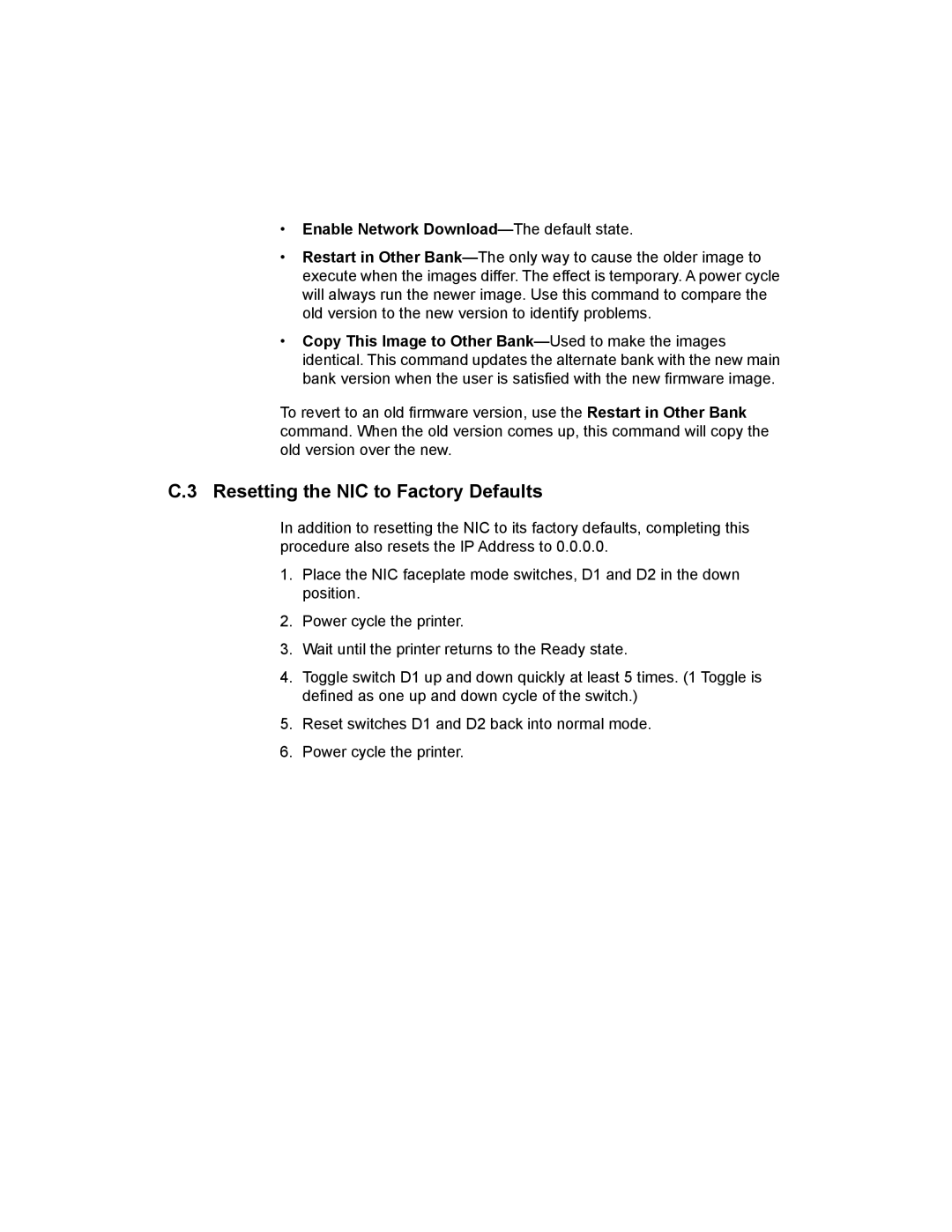 Kodak Kodak 10/100 Network Interface Card, 3H0610 manual Resetting the NIC to Factory Defaults 