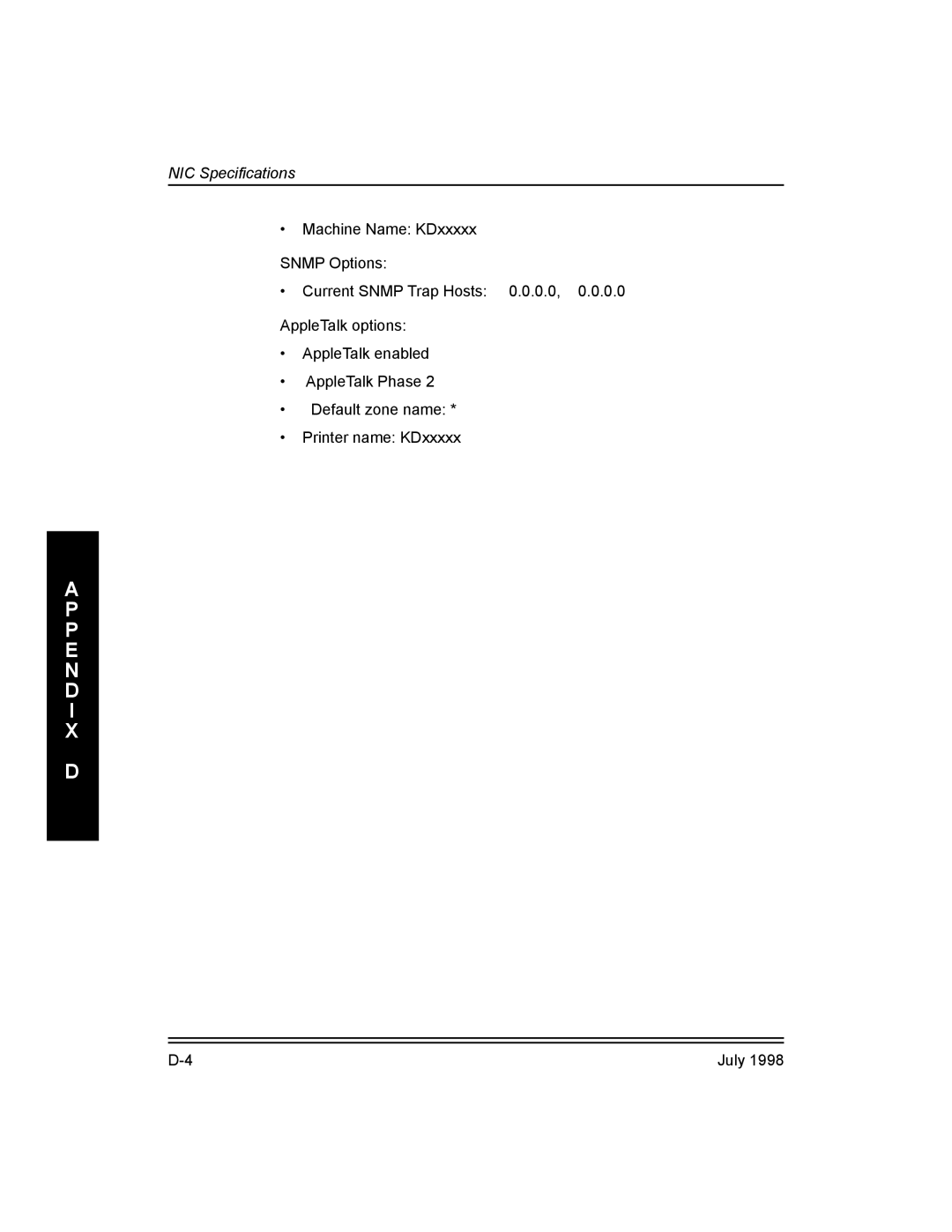 Kodak Kodak 10/100 Network Interface Card, 3H0610 manual NIC Specifications 