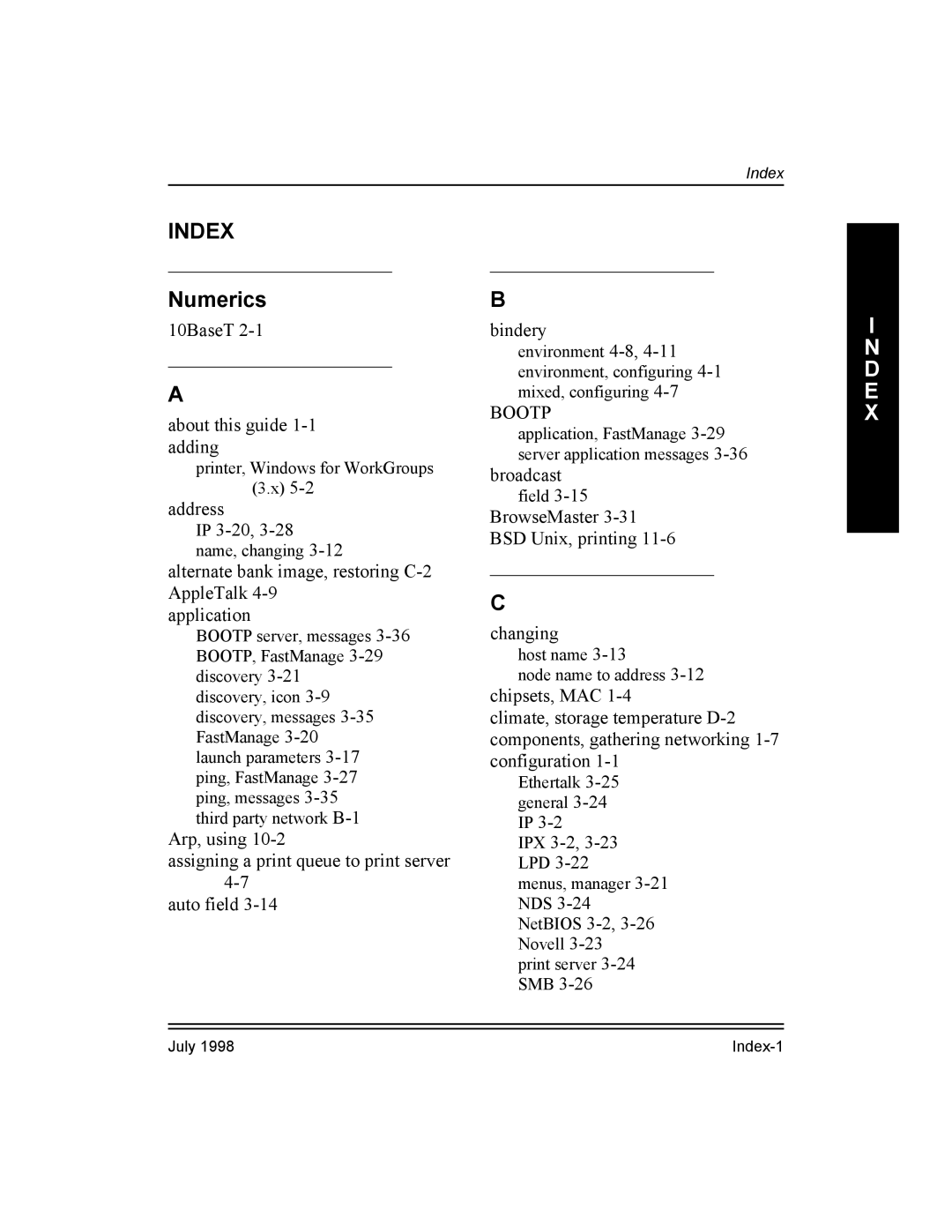 Kodak Kodak 10/100 Network Interface Card, 3H0610 manual Index, Numerics 