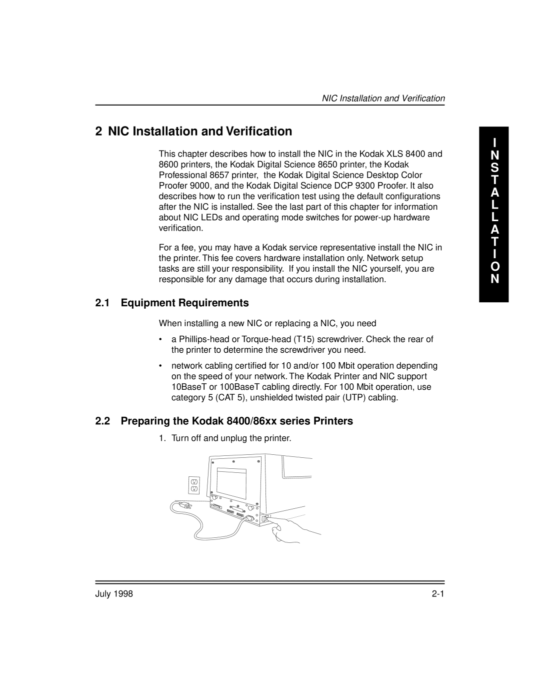 Kodak Kodak 10/100 Network Interface Card, 3H0610 manual T a L L a T I O N 