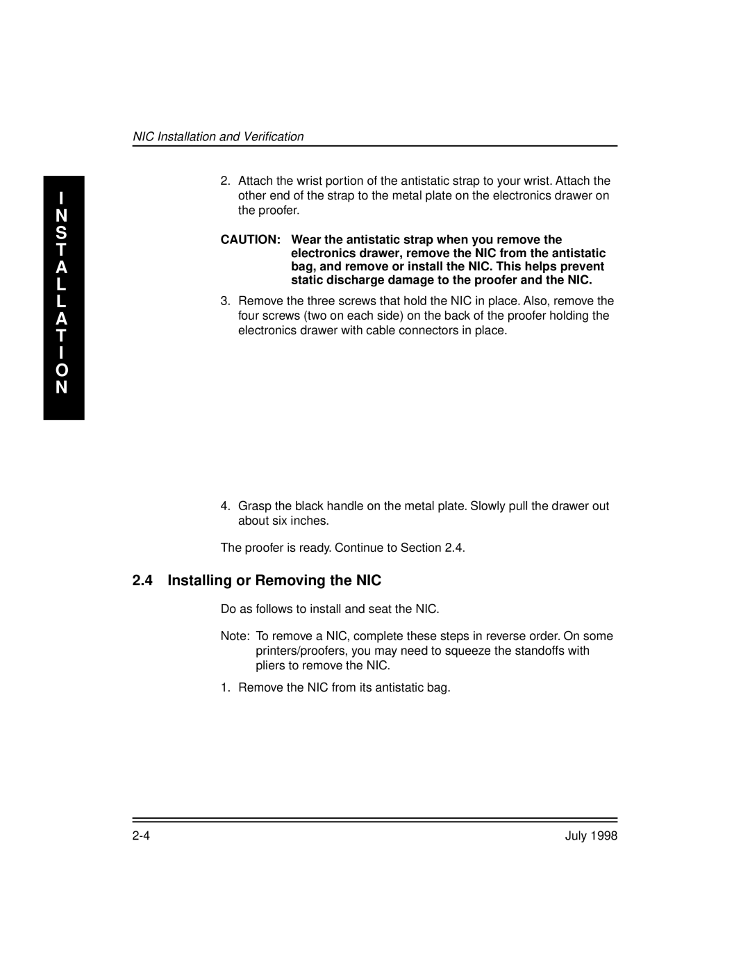 Kodak 3H0610, Kodak 10/100 Network Interface Card manual Installing or Removing the NIC 