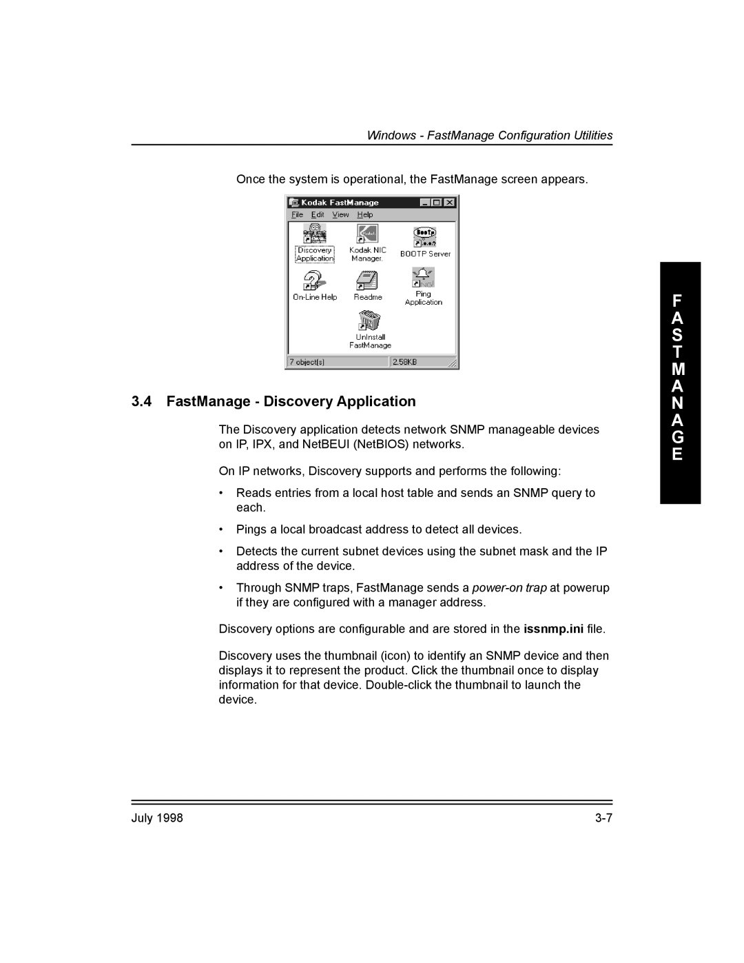 Kodak 3H0610, Kodak 10/100 Network Interface Card manual FastManage Discovery Application 