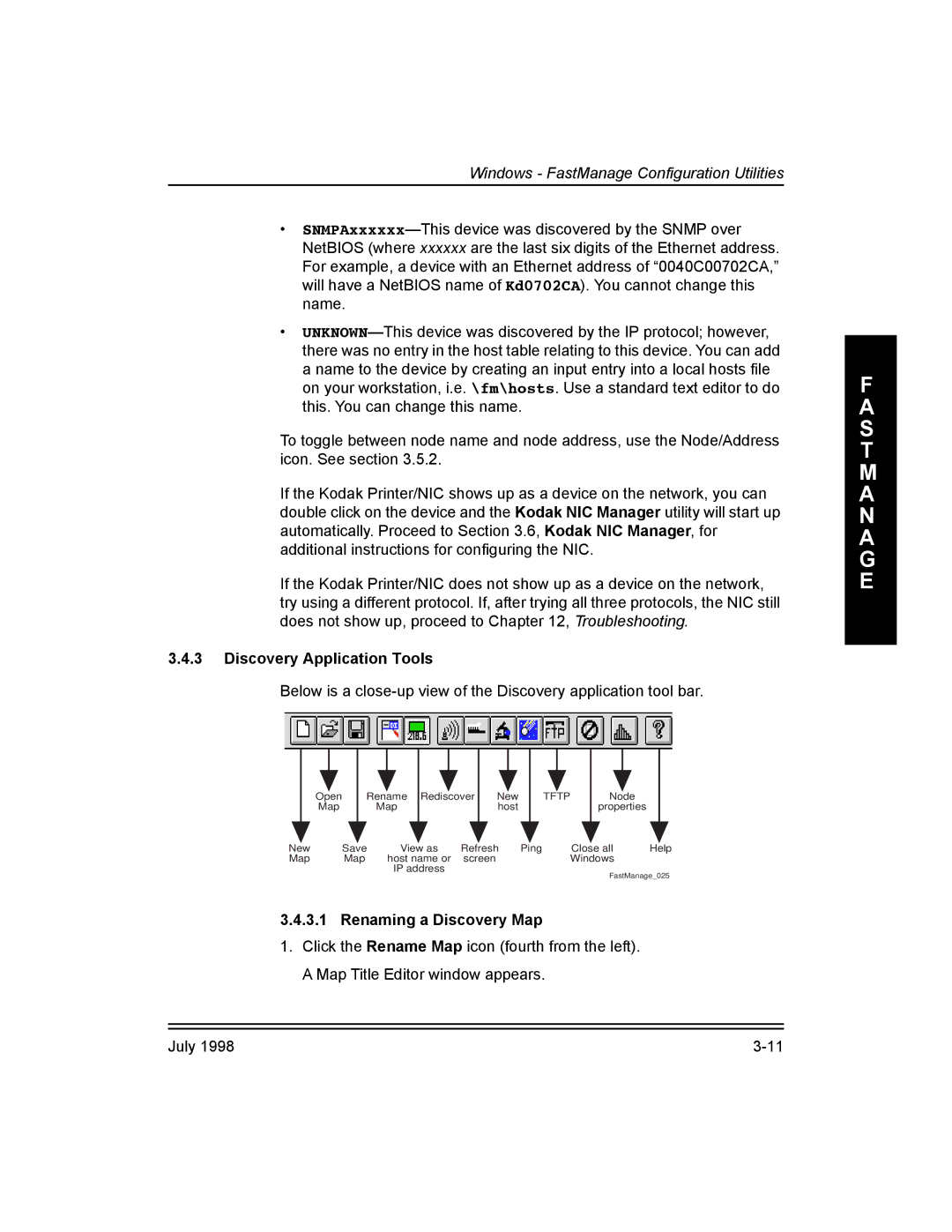 Kodak 3H0610, Kodak 10/100 Network Interface Card manual Discovery Application Tools, Renaming a Discovery Map 