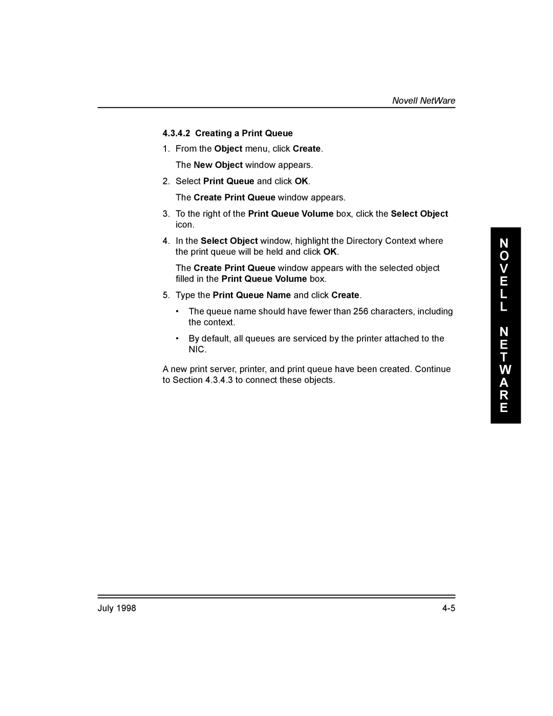 Kodak 3H0610, Kodak 10/100 Network Interface Card manual Creating a Print Queue, Type the Print Queue Name and click Create 