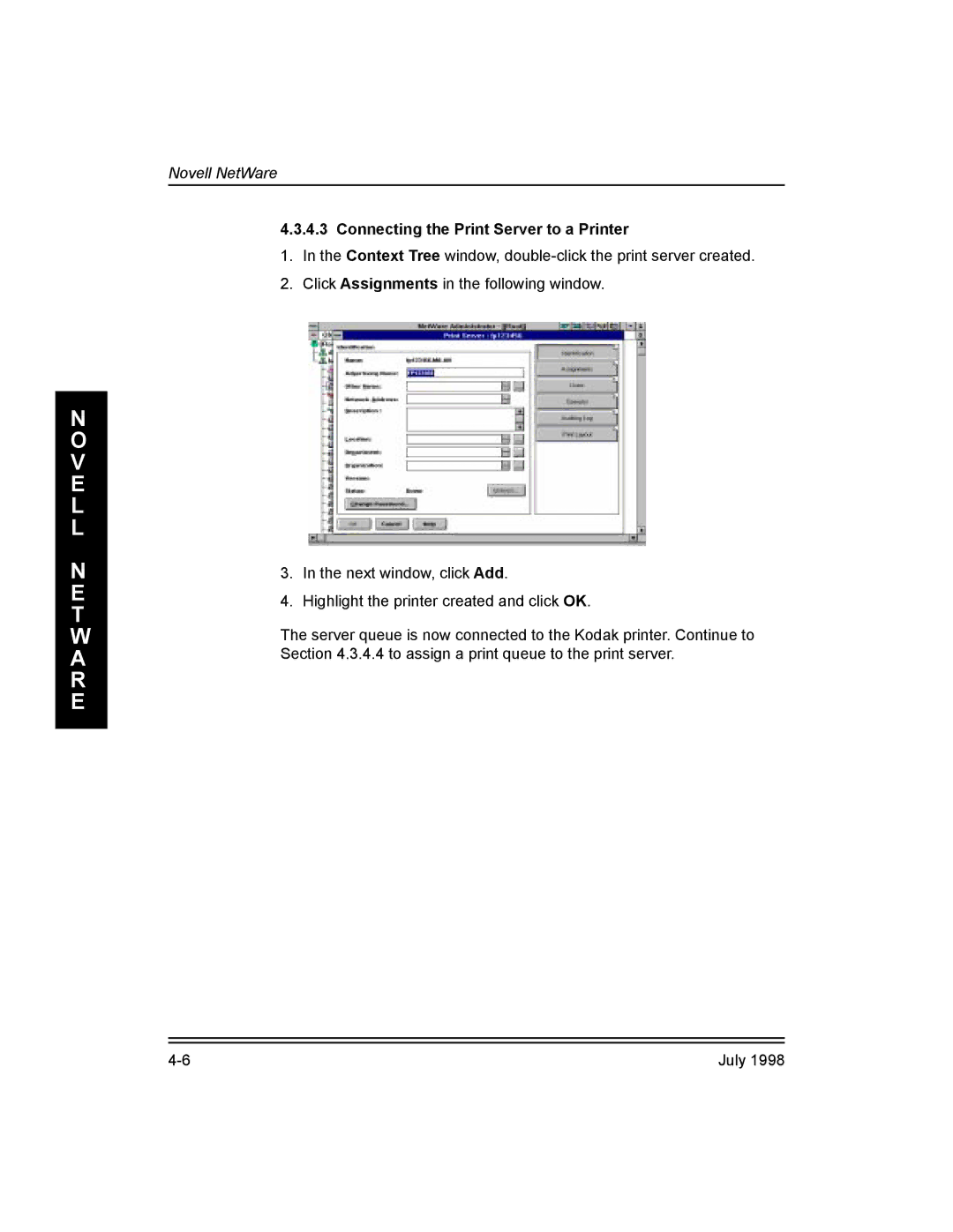 Kodak Kodak 10/100 Network Interface Card, 3H0610 manual Connecting the Print Server to a Printer 