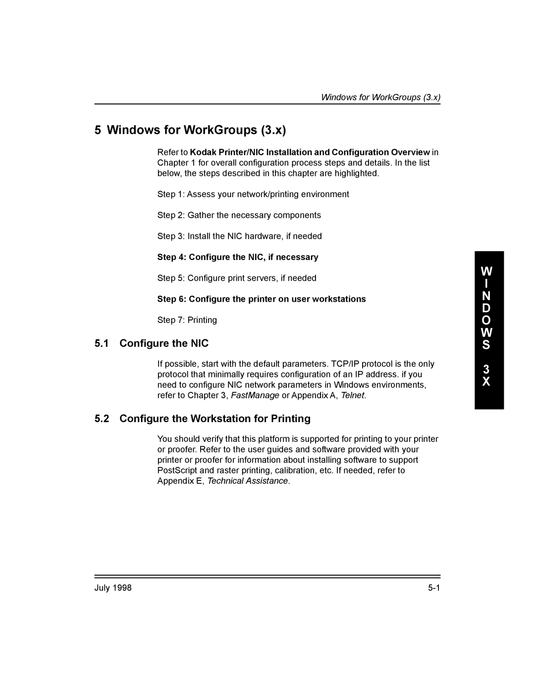 Kodak 3H0610 manual Windows for WorkGroups, ConÞgure the NIC, ConÞgure the Workstation for Printing 