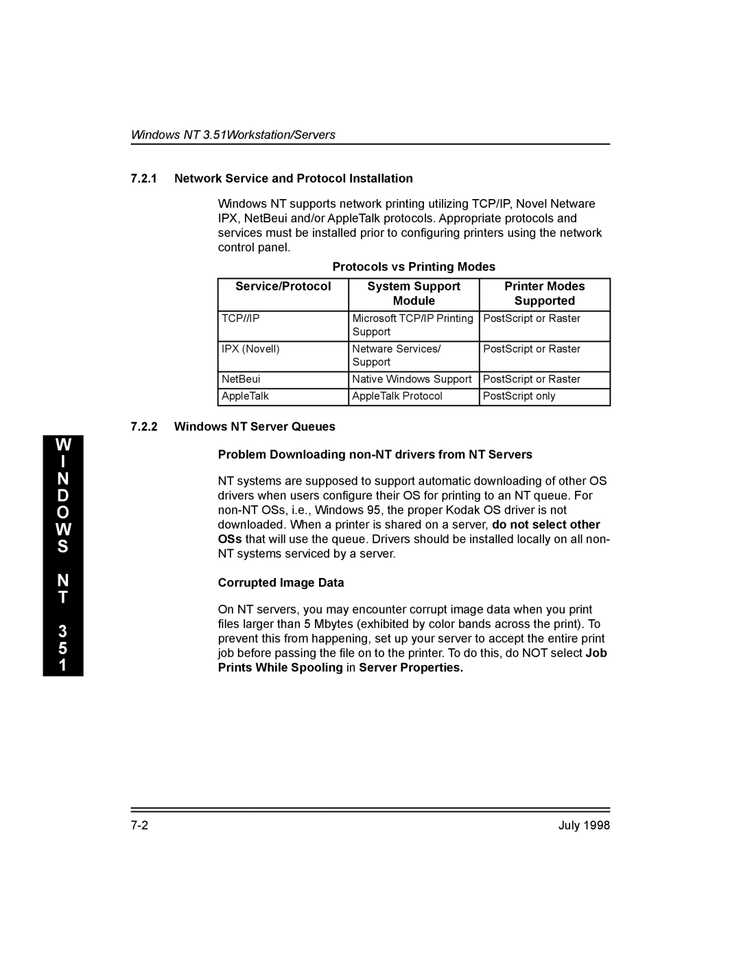 Kodak 3H0610, Kodak 10/100 Network Interface Card manual Network Service and Protocol Installation, Corrupted Image Data 