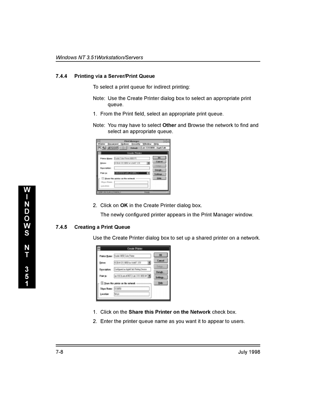 Kodak 3H0610 manual Printing via a Server/Print Queue, Click on the Share this Printer on the Network check box 