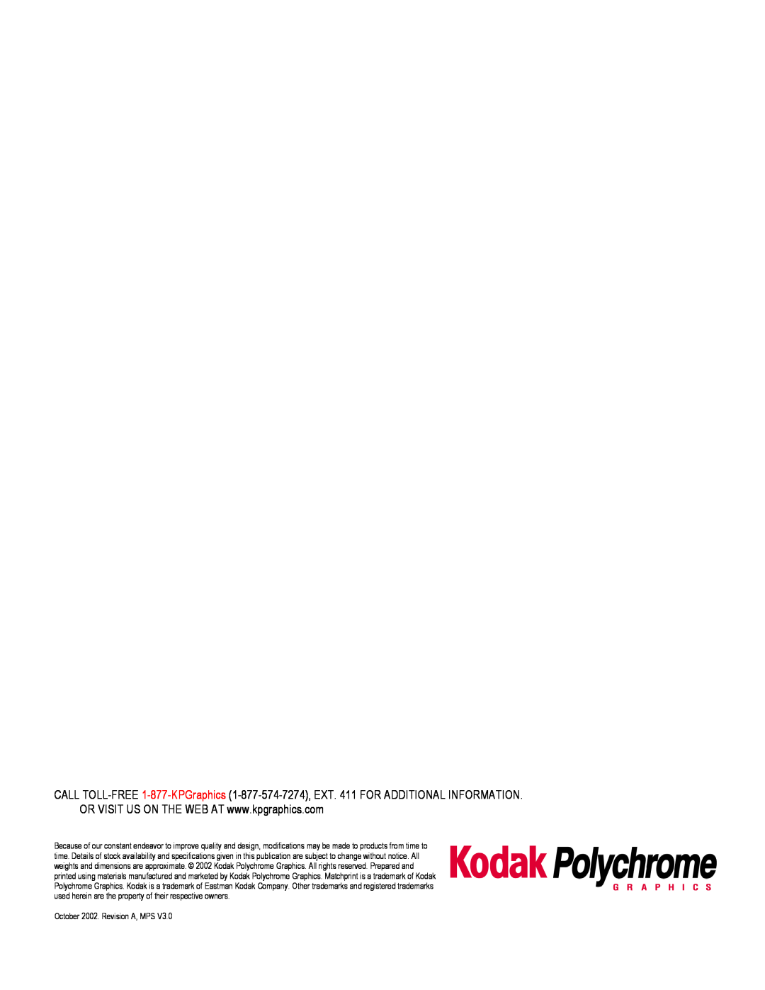 Kodak KY0730485 quick start October 2002. Revision A, MPS 
