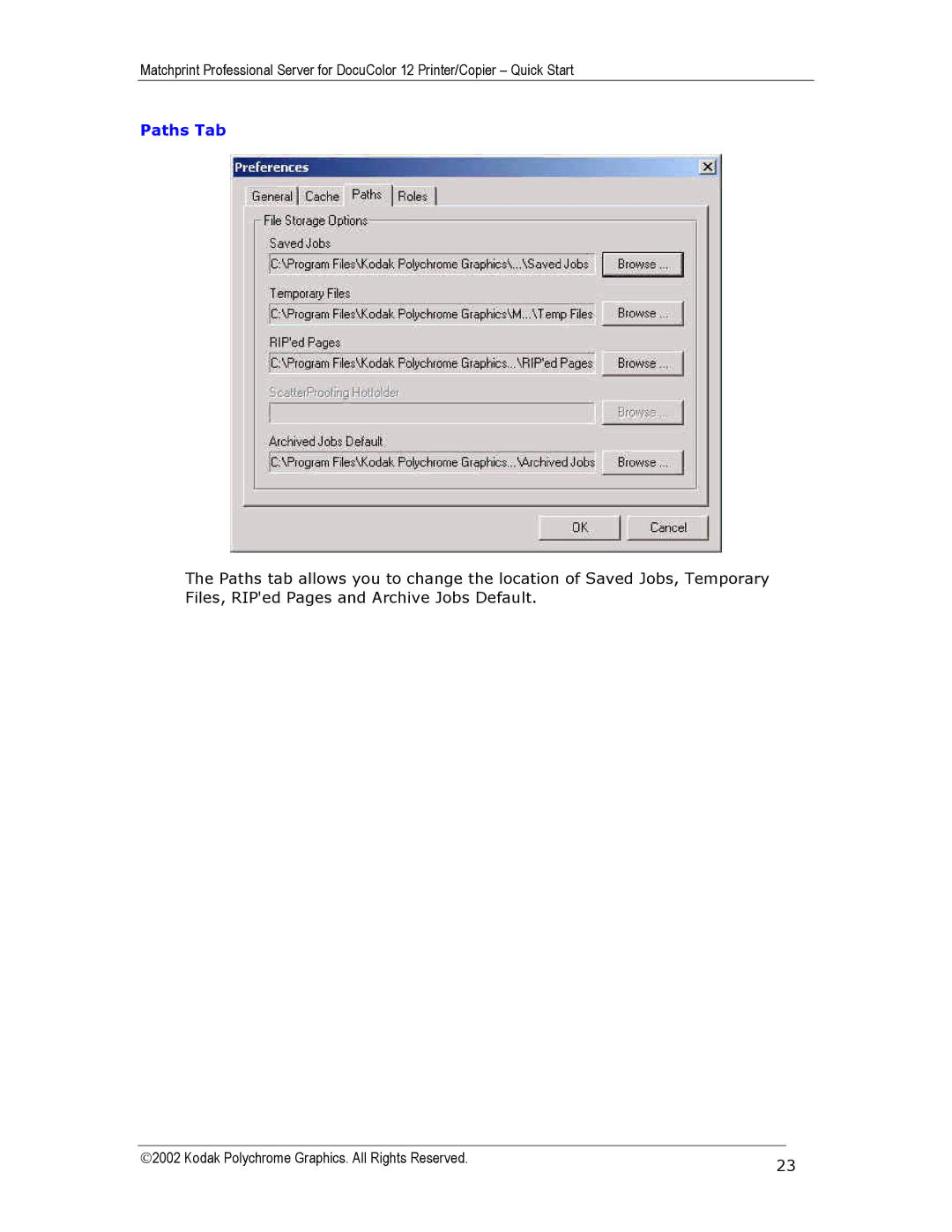 Kodak KY0730485 quick start Paths Tab 