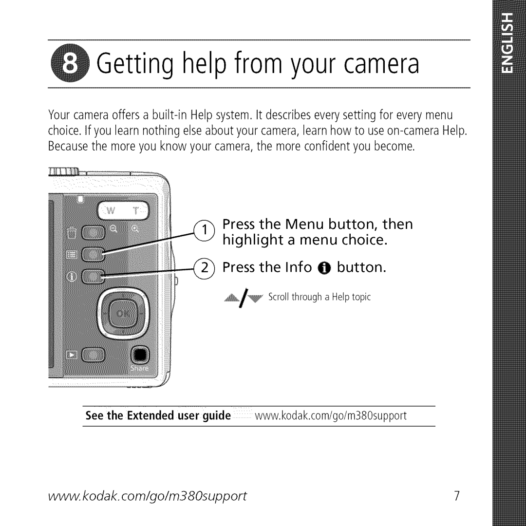 Kodak M380, L0904572 manual Getting helpfrom your camera 
