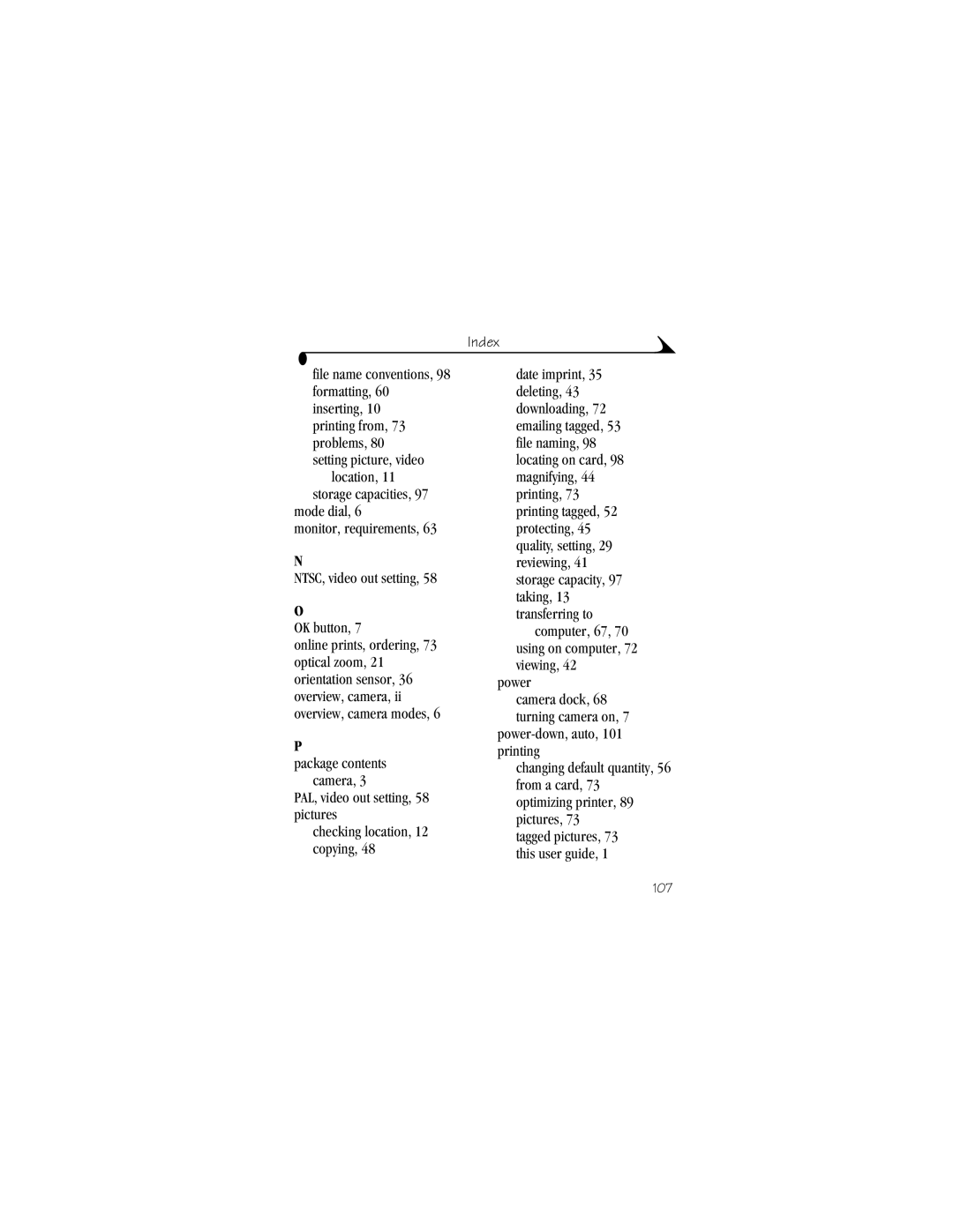 Kodak LS443 manual File name conventions, 98 formatting, 60 inserting 