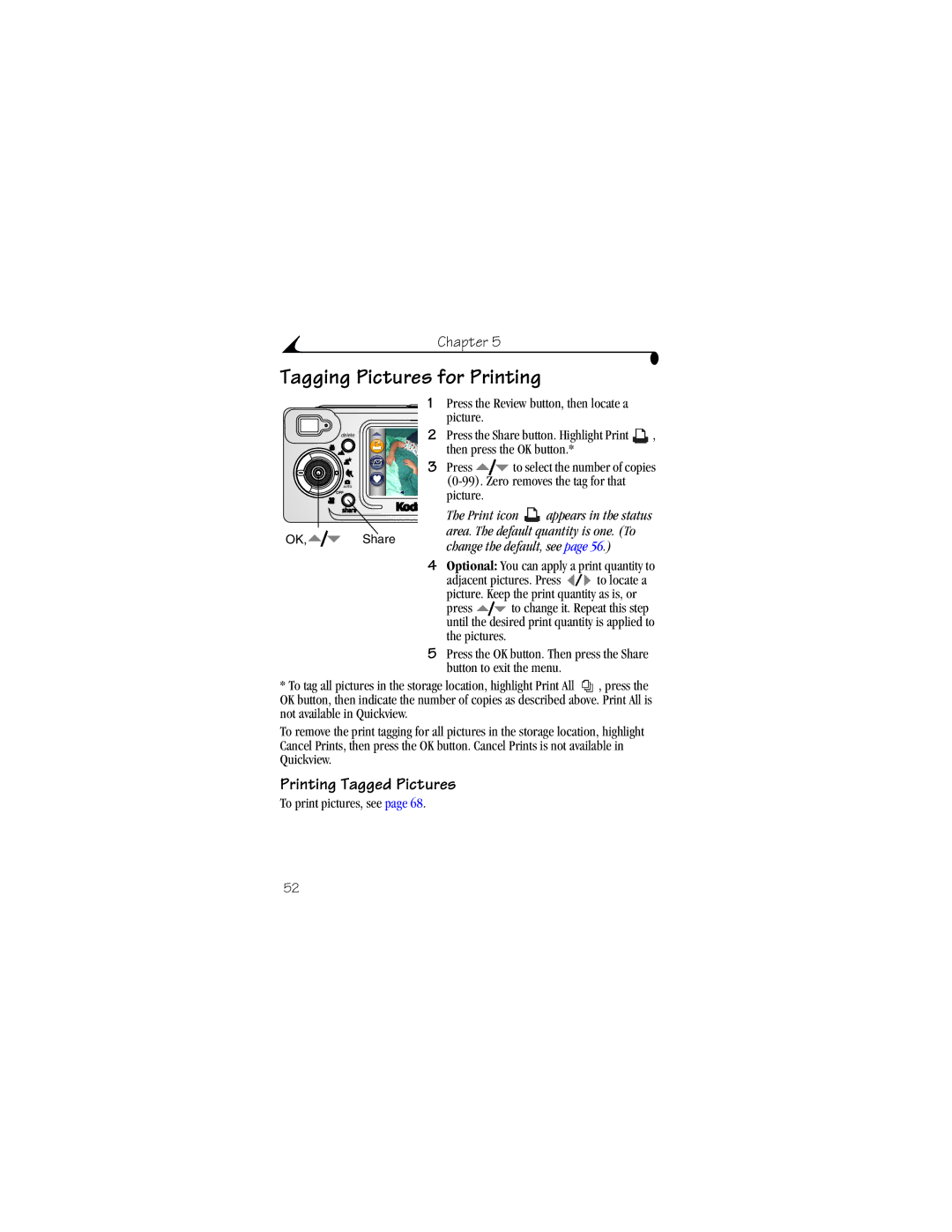 Kodak LS633 manual Tagging Pictures for Printing, Printing Tagged Pictures 