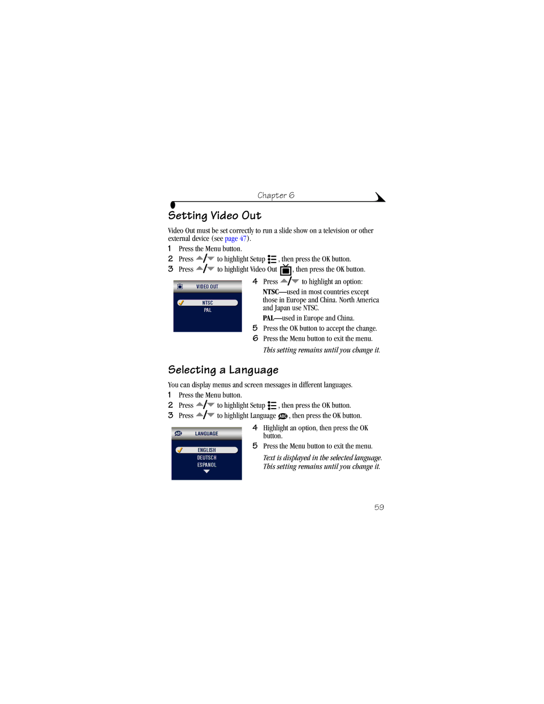 Kodak LS633 manual Setting Video Out, Selecting a Language 