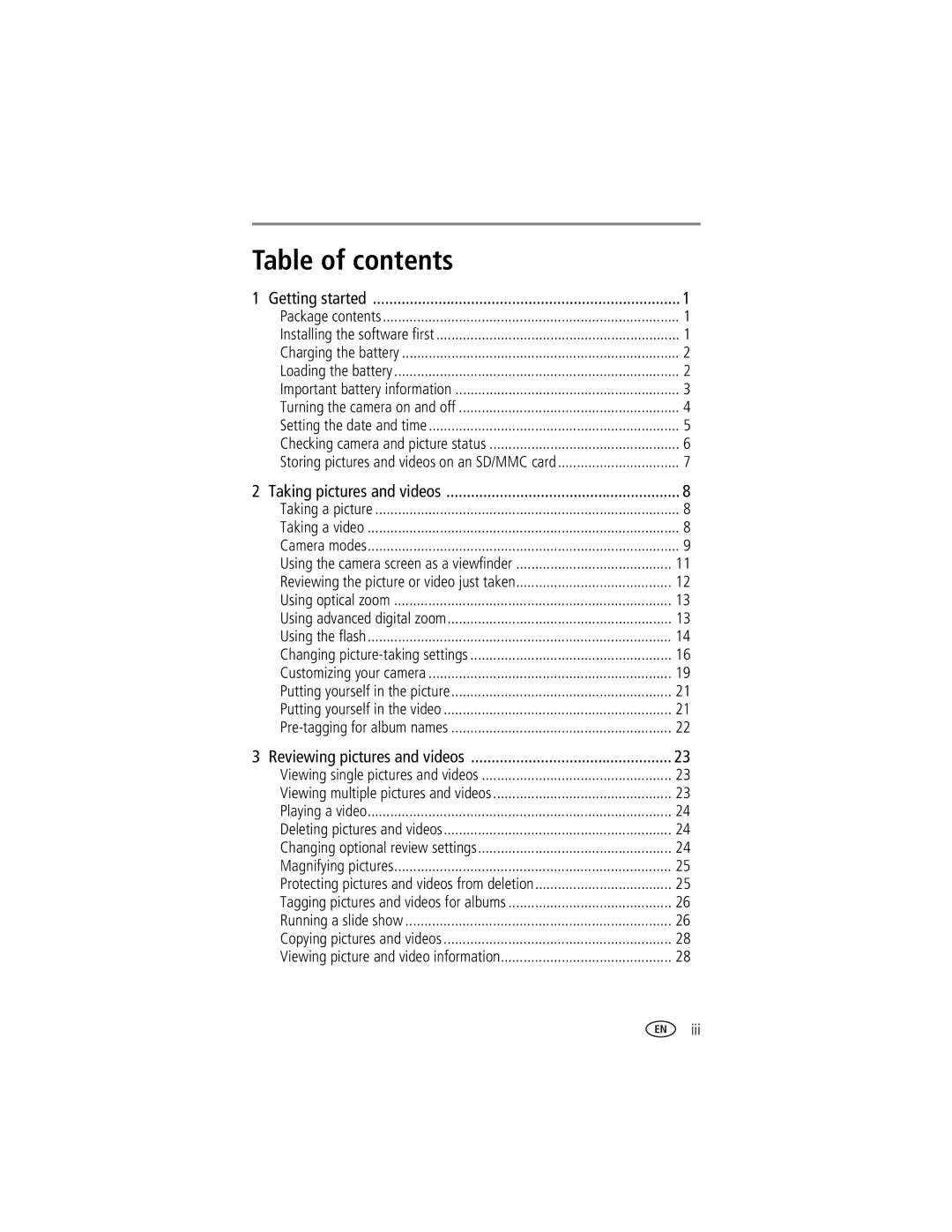 Kodak LS743 manual Table of contents 