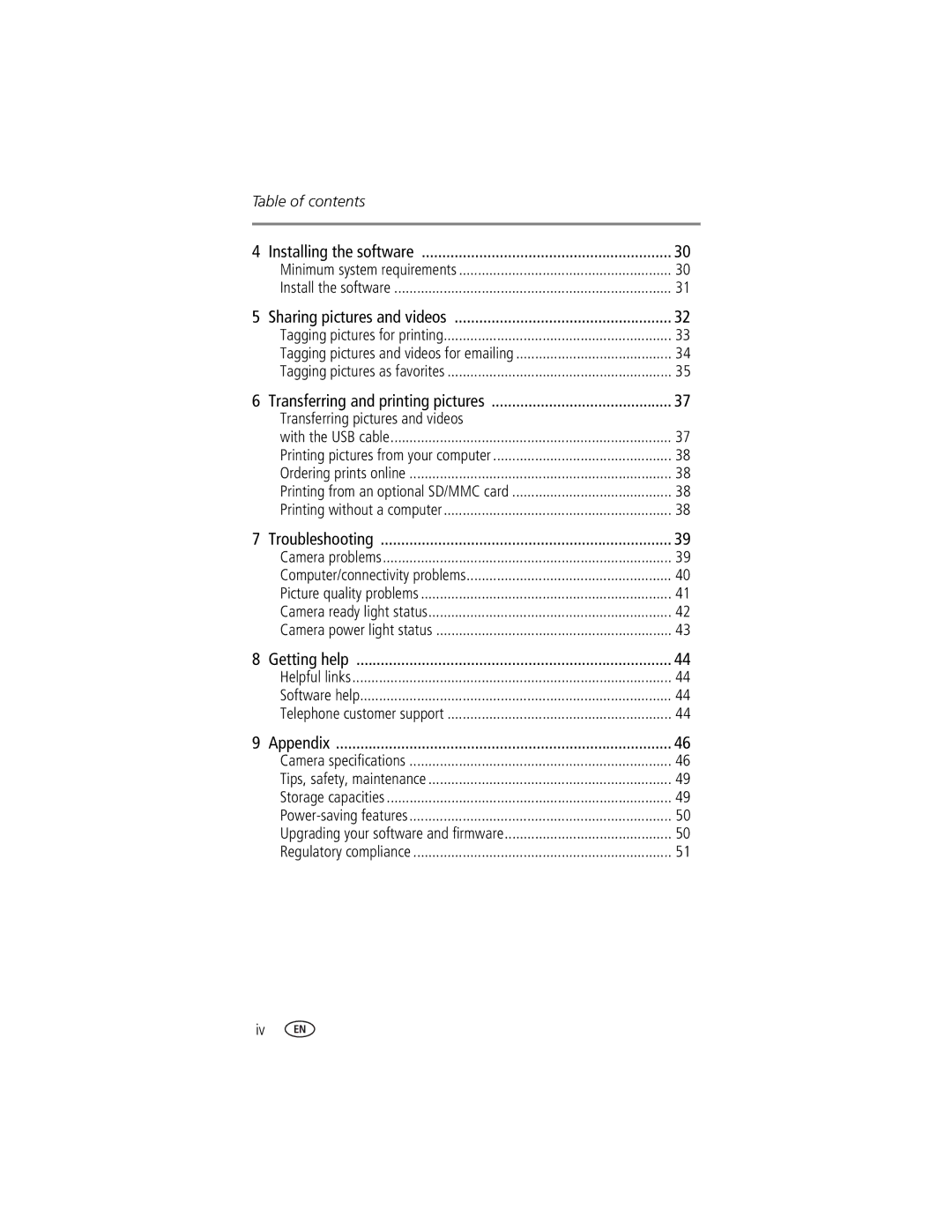 Kodak LS753 manual Table of contents 