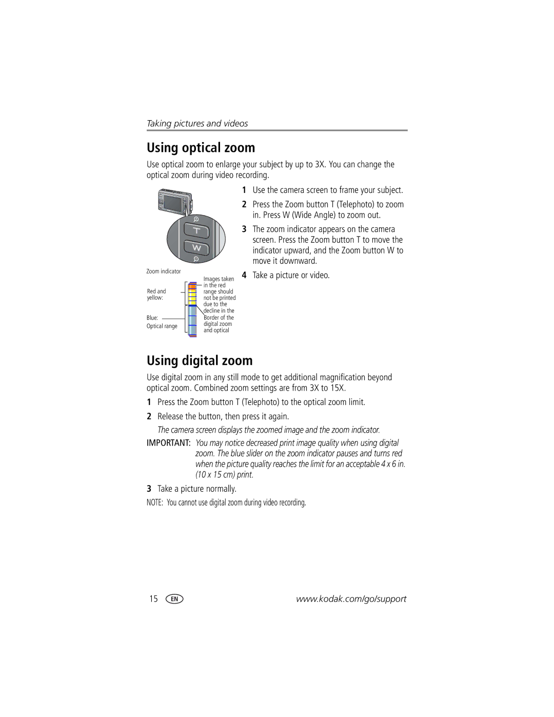 Kodak LS755 manual Using optical zoom, Using digital zoom, Take a picture or video, Take a picture normally 