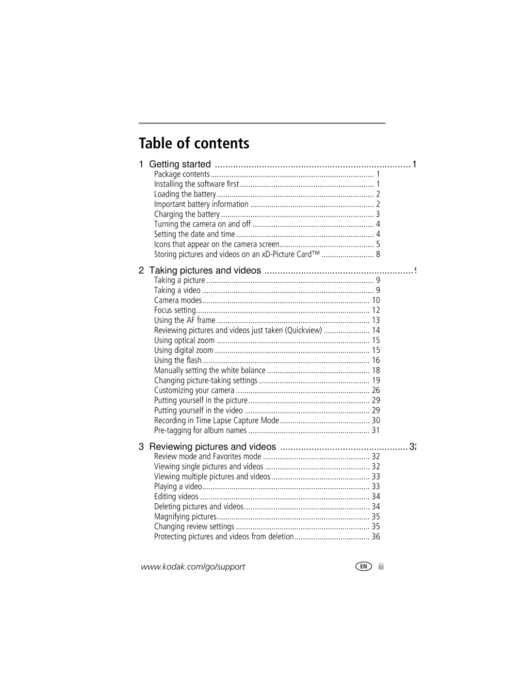 Kodak LS755 manual Table of contents 