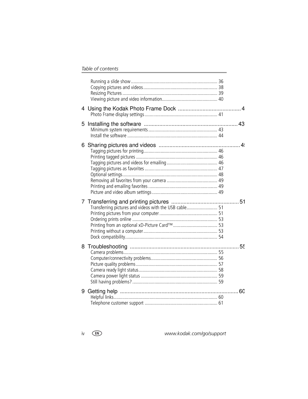 Kodak LS755 manual Table of contents 