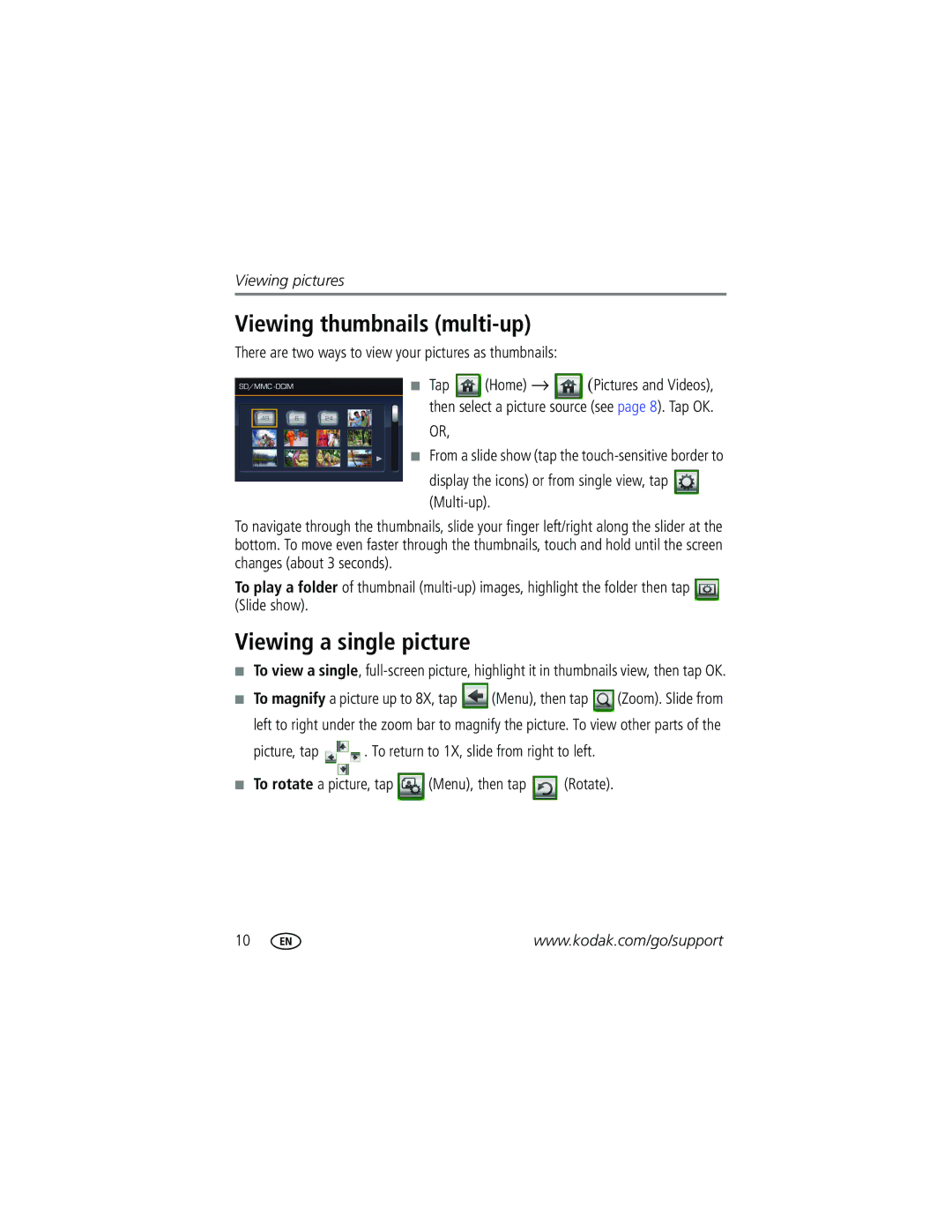 Kodak M1020 manual Viewing thumbnails multi-up, Viewing a single picture 