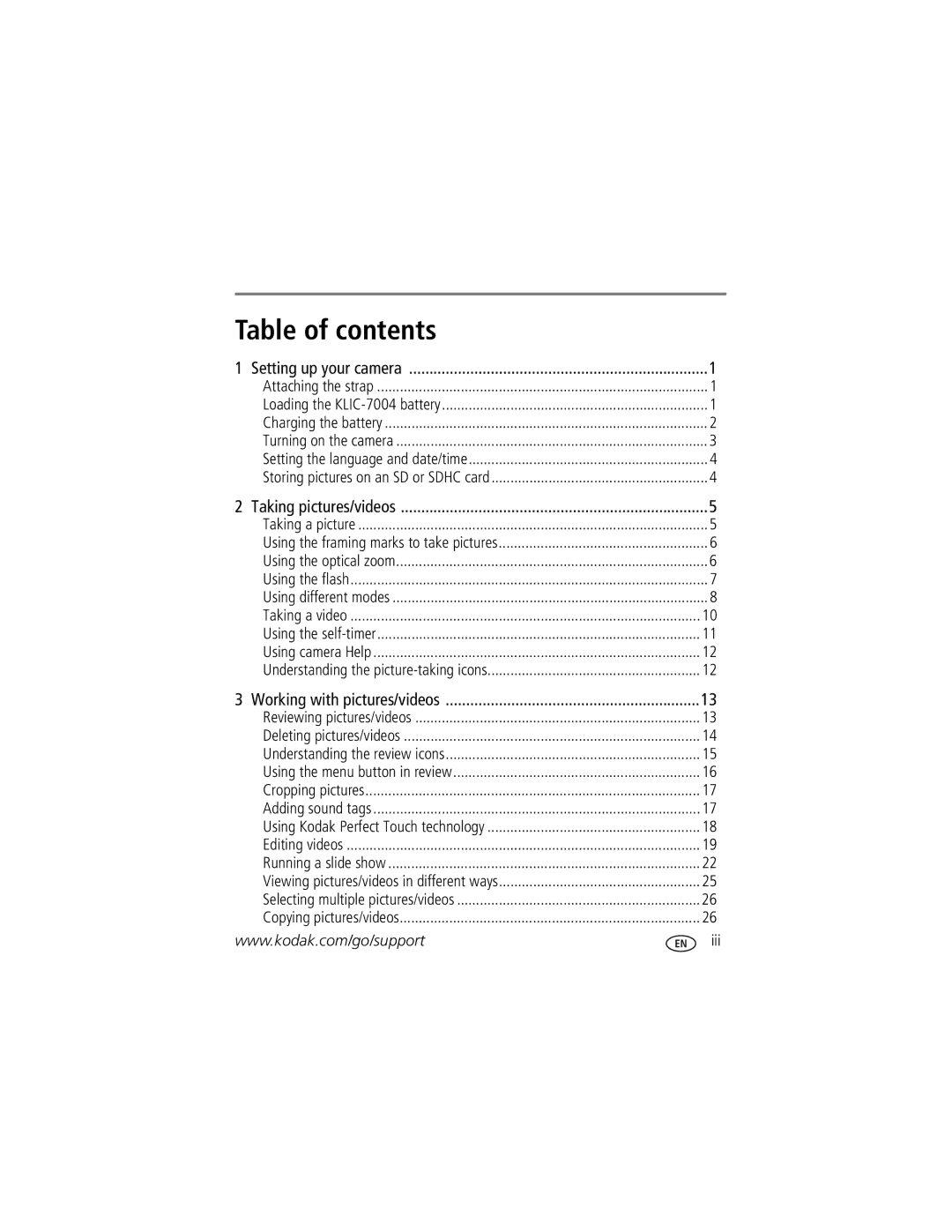 Kodak 1278829, M1033 manual Table of contents 