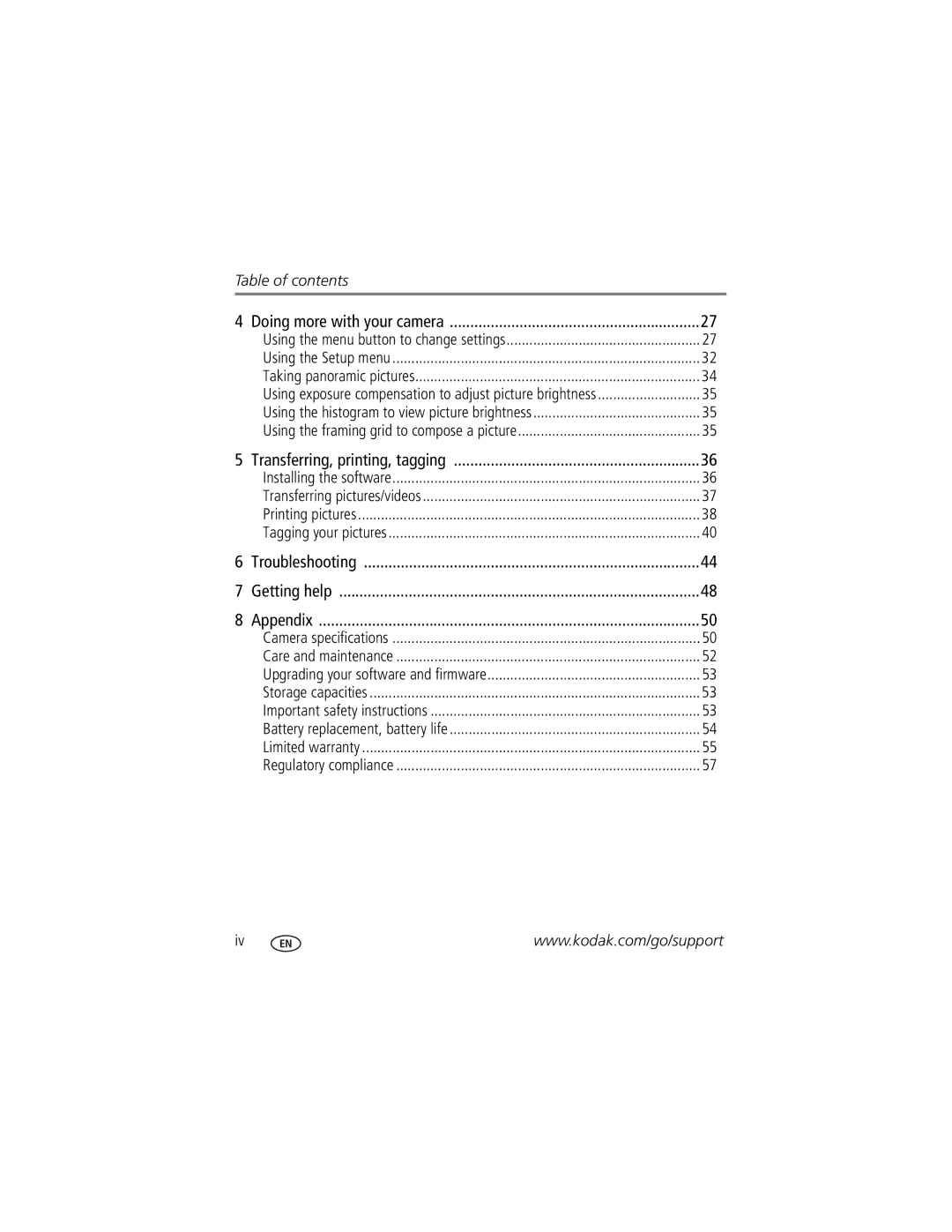 Kodak M1033, 1278829 manual Table of contents 