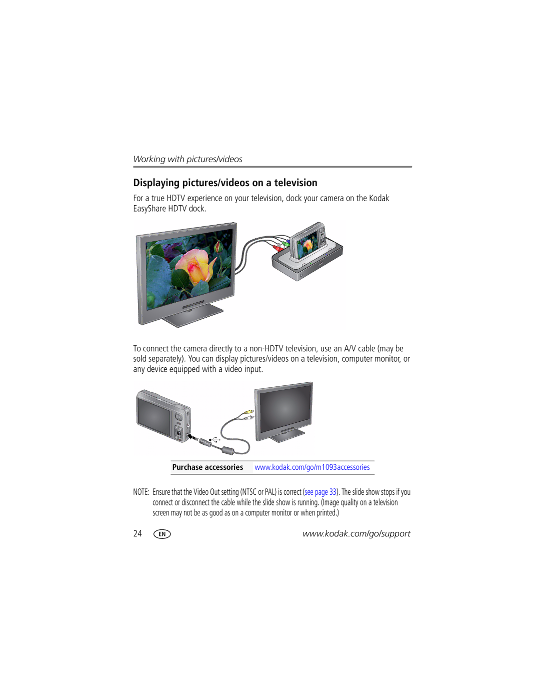 Kodak M1093 IS manual Displaying pictures/videos on a television 