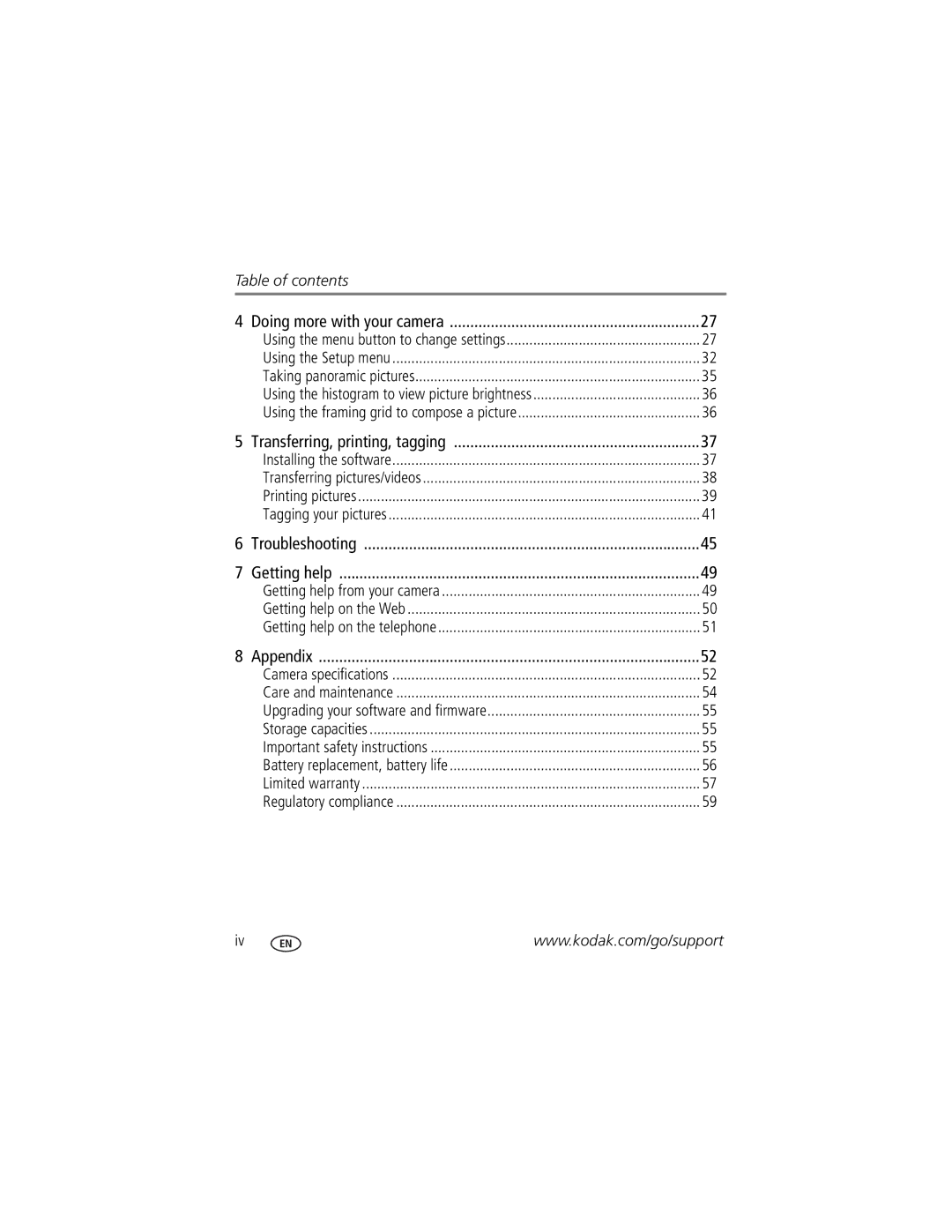 Kodak M1093 IS manual Table of contents 